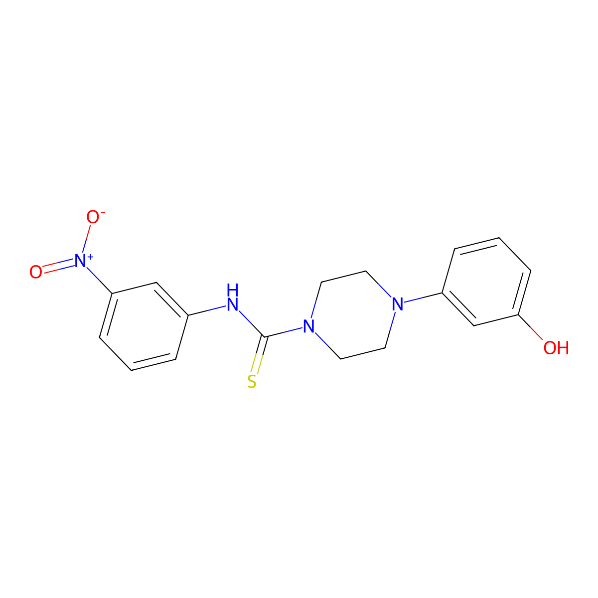 4-(3-hydroxyphenyl)-N-(3-nitrophenyl)piperazine-1-carbothioamide molecular structure, CAS 669730-89-6