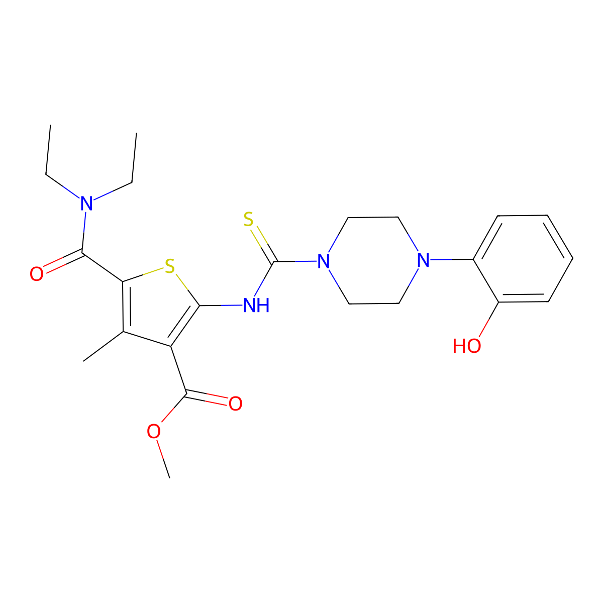Methyl 5-(diethylcarbamoyl)-2-({[4-(2-hydroxyphenyl)piperazin-1-yl]carbonothioyl}amino)-4-methylthiophene-3-carboxylate molecular structure, CAS 669731-10-6