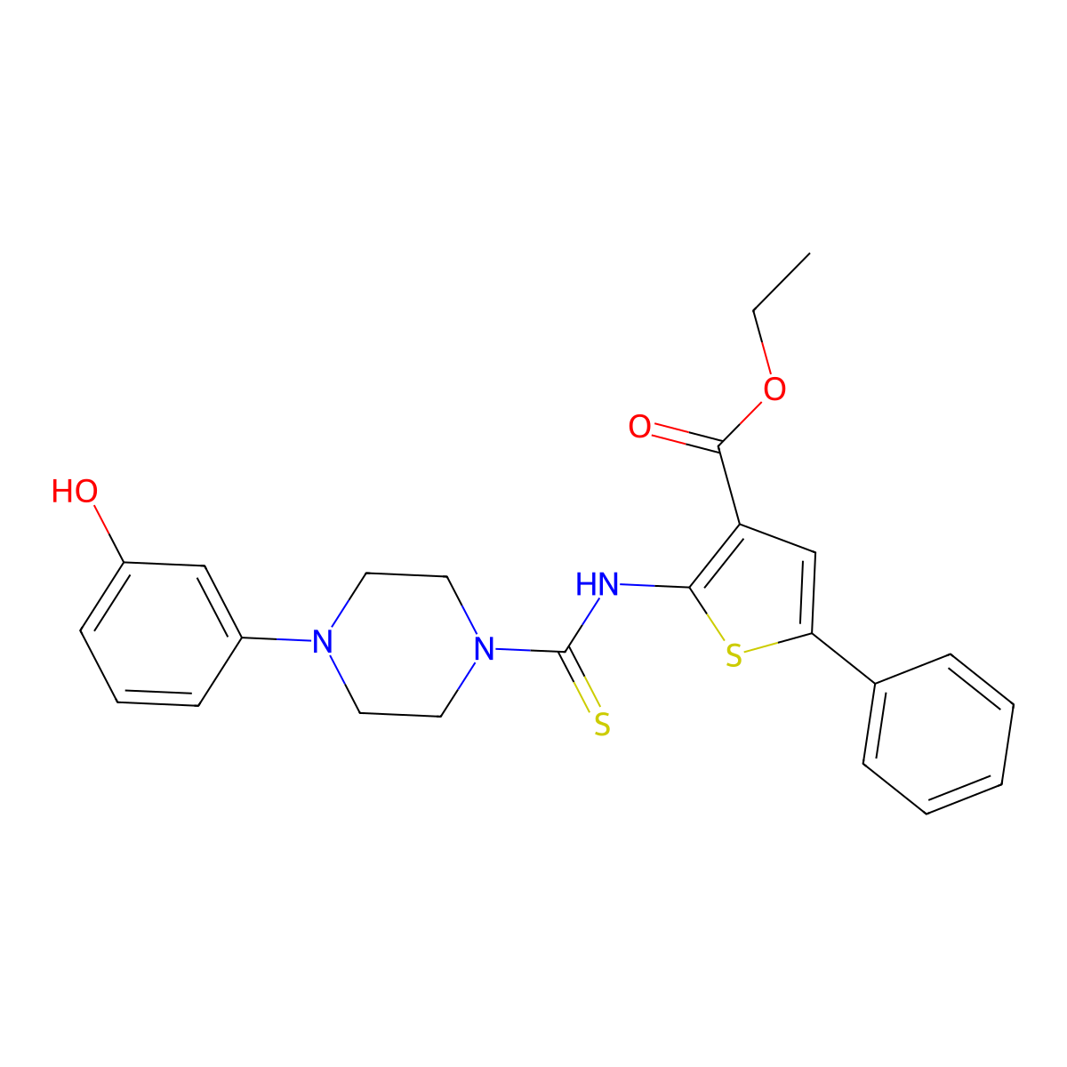 Ethyl 2-({[4-(3-hydroxyphenyl)piperazin-1-yl]carbonothioyl}amino)-5-phenylthiophene-3-carboxylate molecular structure, CAS 669731-13-9