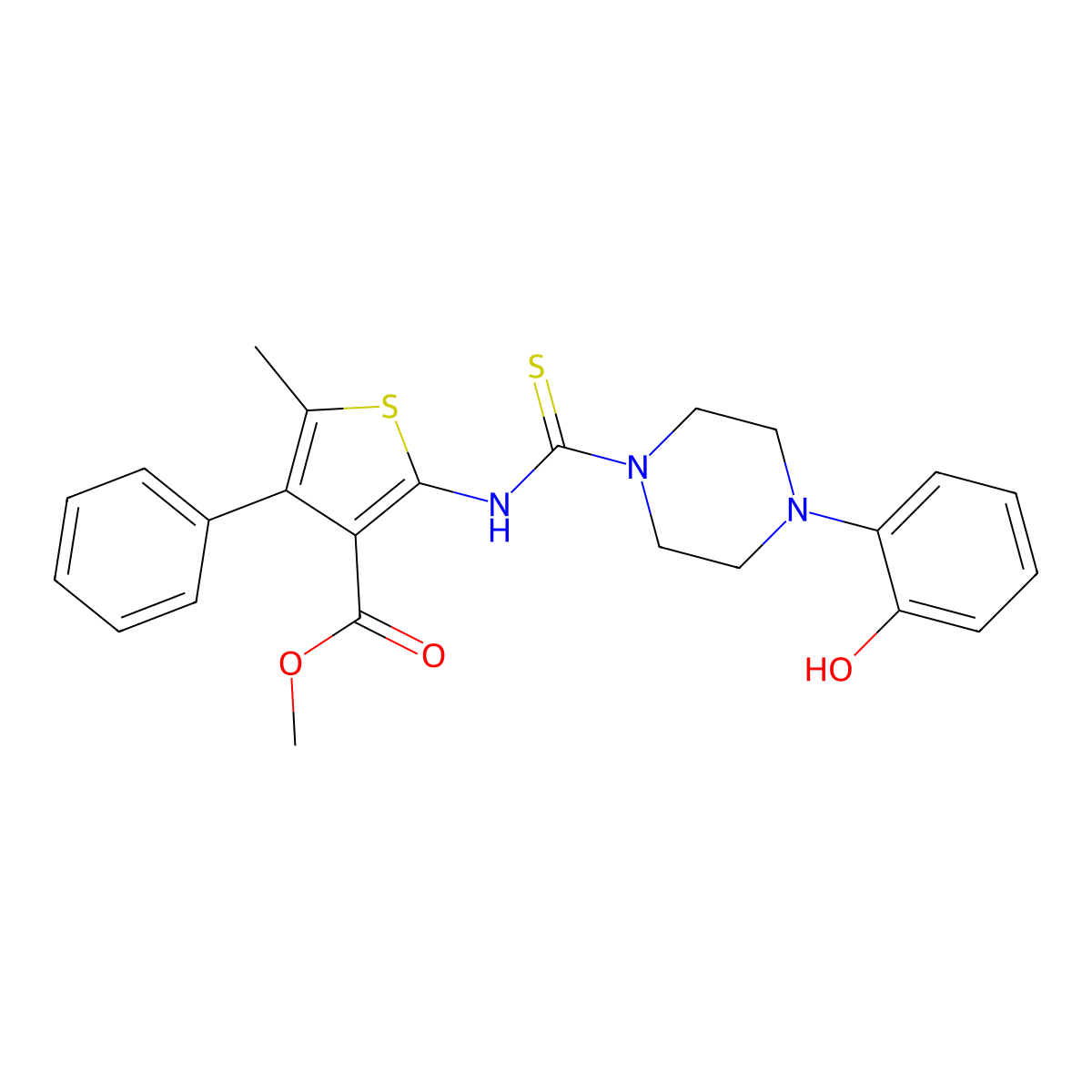Methyl 2-({[4-(2-hydroxyphenyl)piperazin-1-yl]carbonothioyl}amino)-5-methyl-4-phenylthiophene-3-carboxylate molecular structure, CAS 669731-25-3