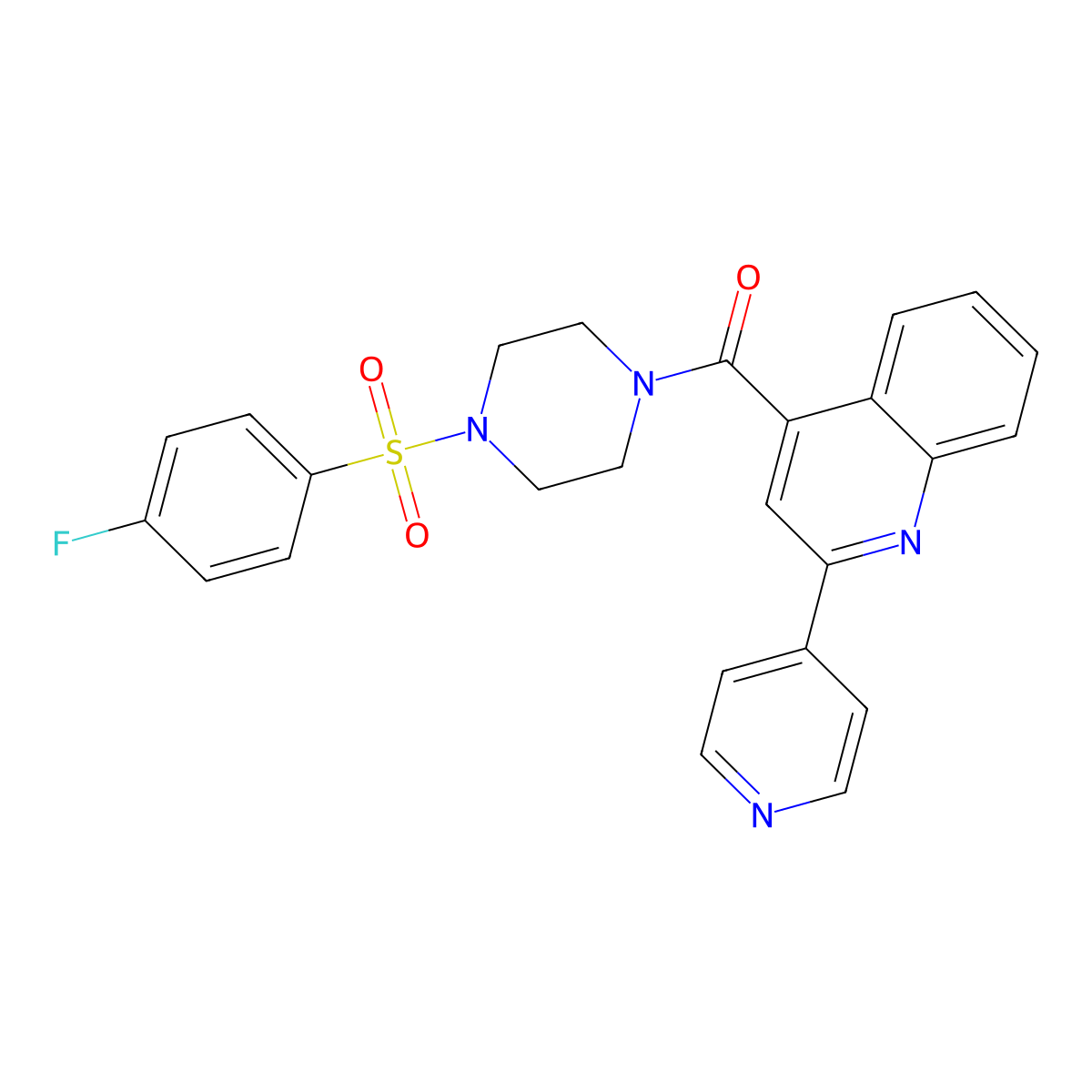 4-({4-[(4-Fluorophenyl)sulfonyl]-1-piperazinyl}carbonyl)-2-(4-pyridinyl)quinoline molecular structure, CAS 669731-34-4