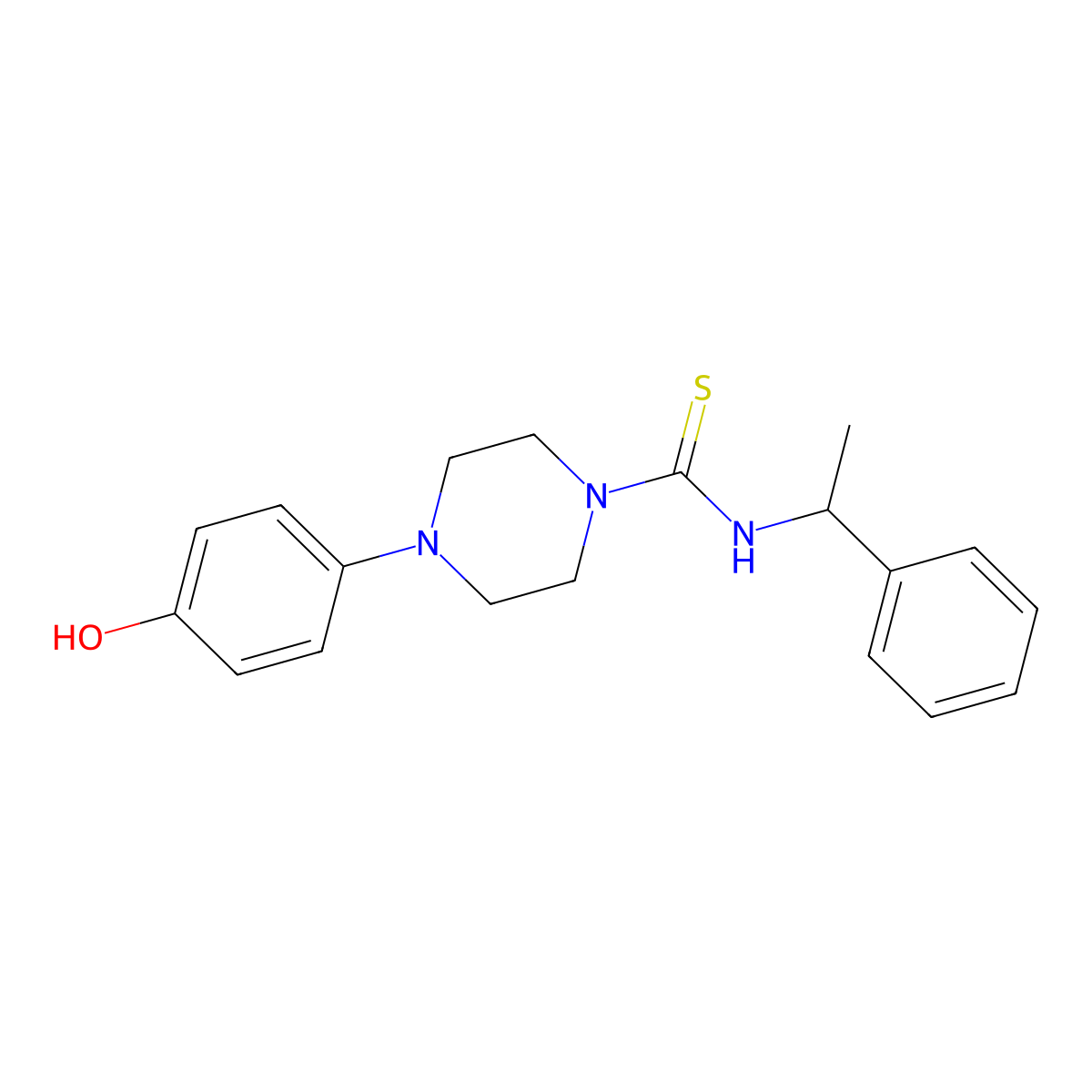 4-(4-hydroxyphenyl)-N-(1-phenylethyl)piperazine-1-carbothioamide molecular structure, CAS 669731-41-3