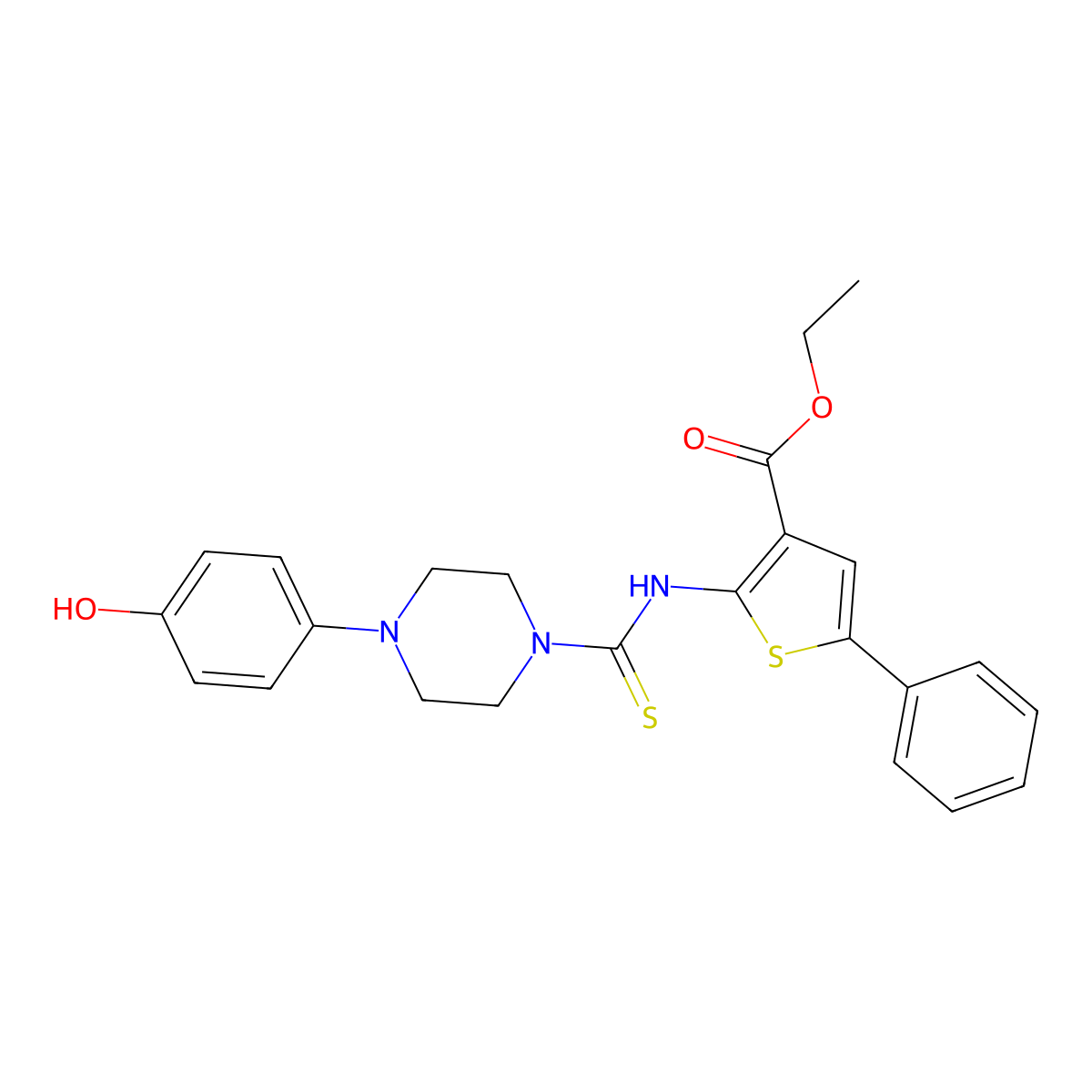 Ethyl 2-({[4-(4-hydroxyphenyl)piperazin-1-yl]carbonothioyl}amino)-5-phenylthiophene-3-carboxylate molecular structure, CAS 669731-44-6