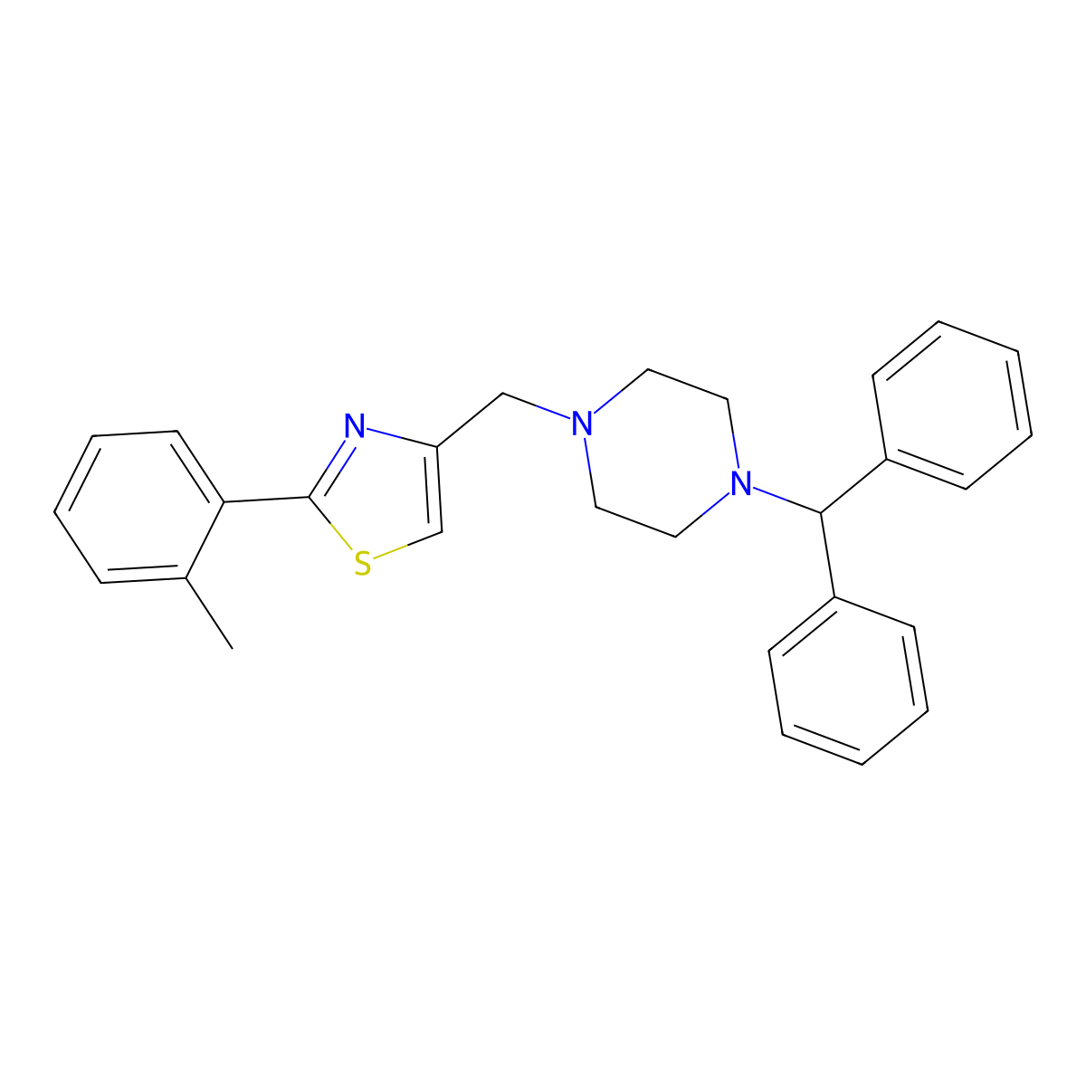4-[(4-Benzhydrylpiperazin-1-yl)methyl]-2-(2-methylphenyl)-1,3-thiazole molecular structure, CAS 669732-27-8