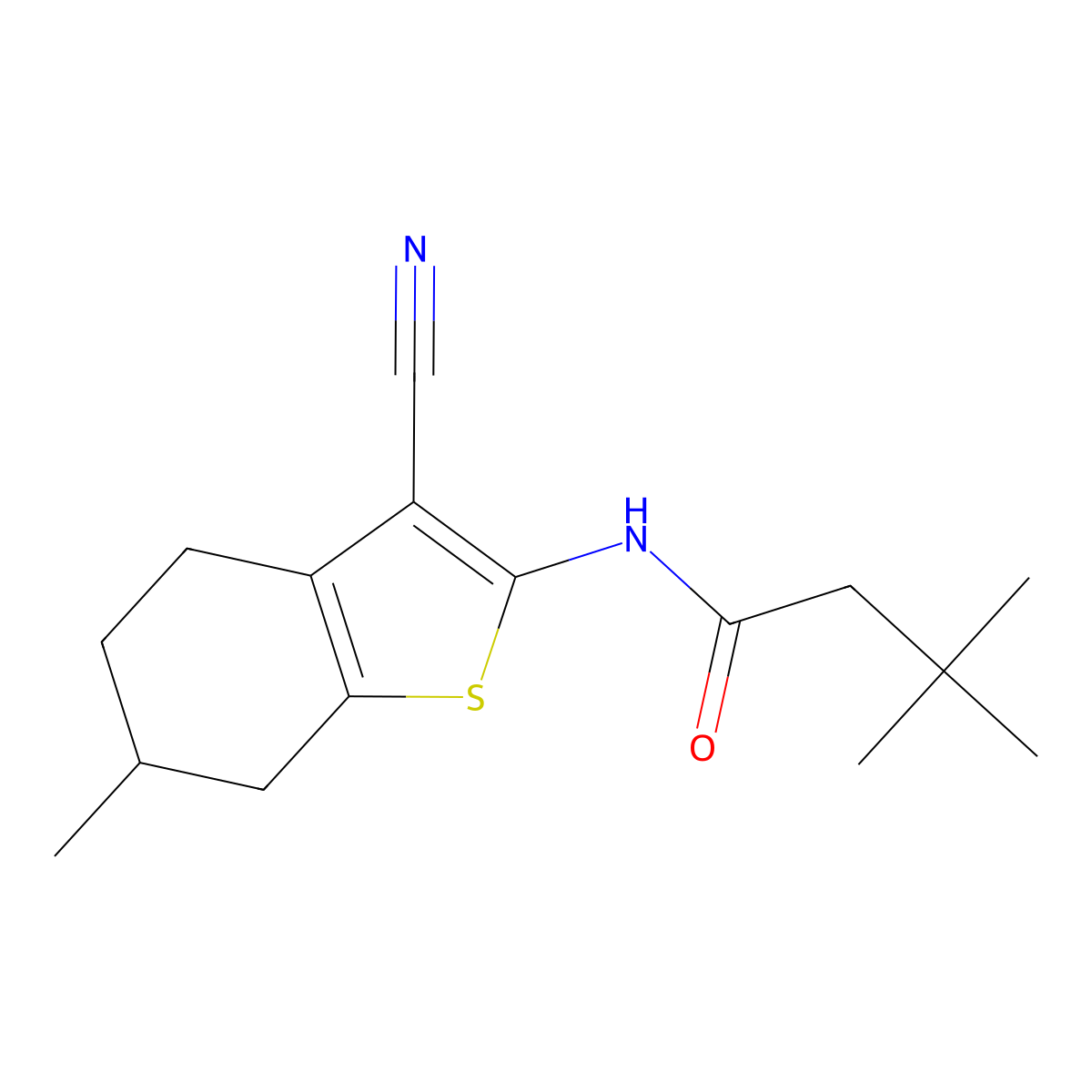 N-(3-cyano-6-methyl-4,5,6,7-tetrahydro-1-benzothiophen-2-yl)-3,3-dimethylbutanamide molecular structure, CAS 669732-77-8