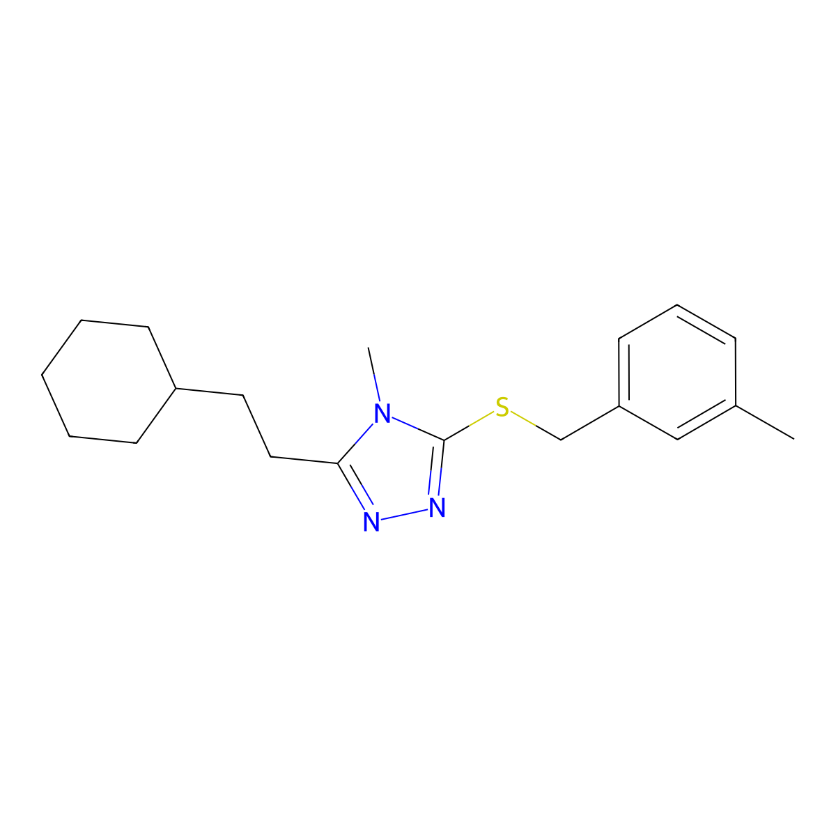 3-(2-Cyclohexylethyl)-4-methyl-5-[(3-methylphenyl)methylthio]-1,2,4-triazole molecular structure, CAS 669733-01-1