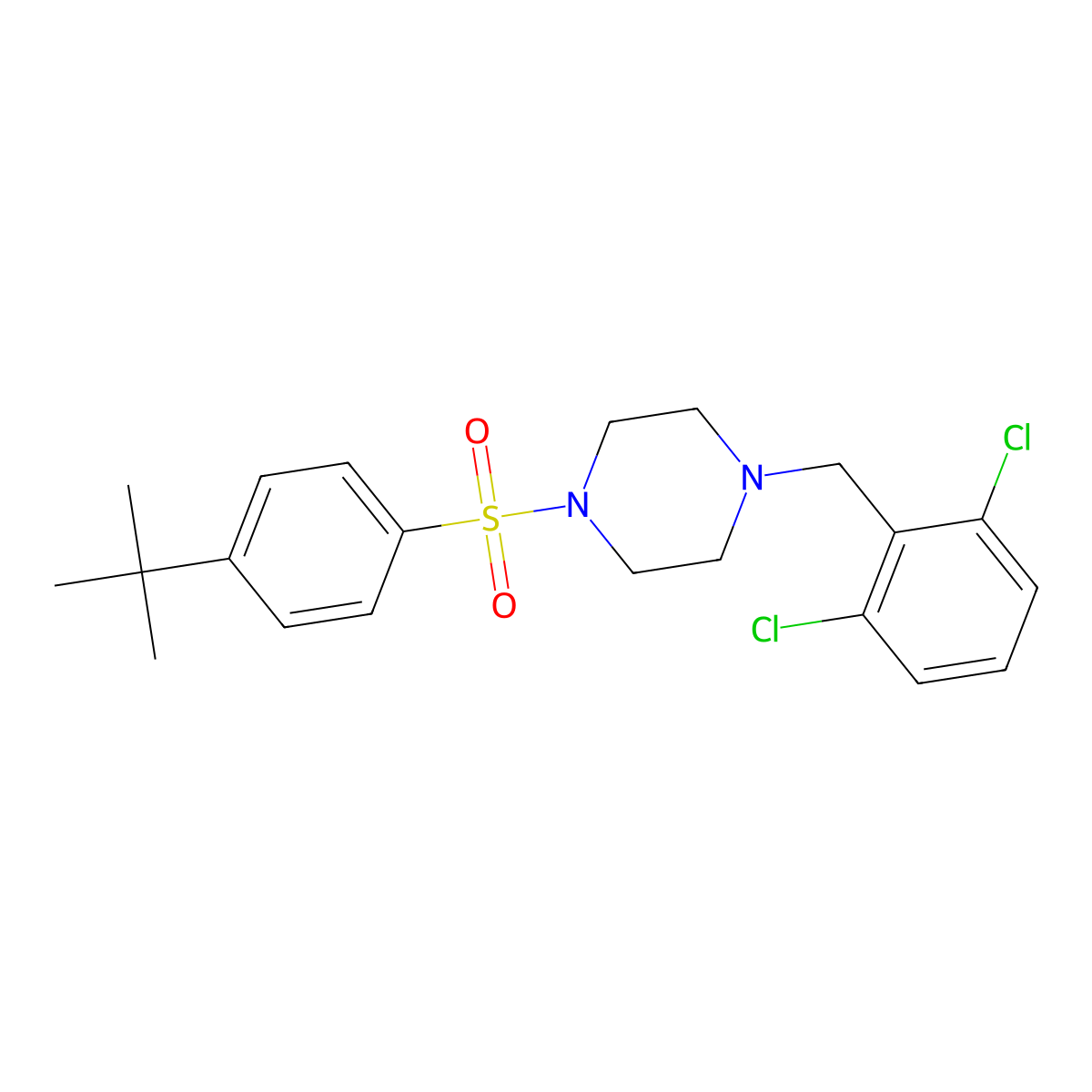 1-(4-Tert-butylphenyl)sulfonyl-4-[(2,6-dichlorophenyl)methyl]piperazine molecular structure, CAS 669733-12-4