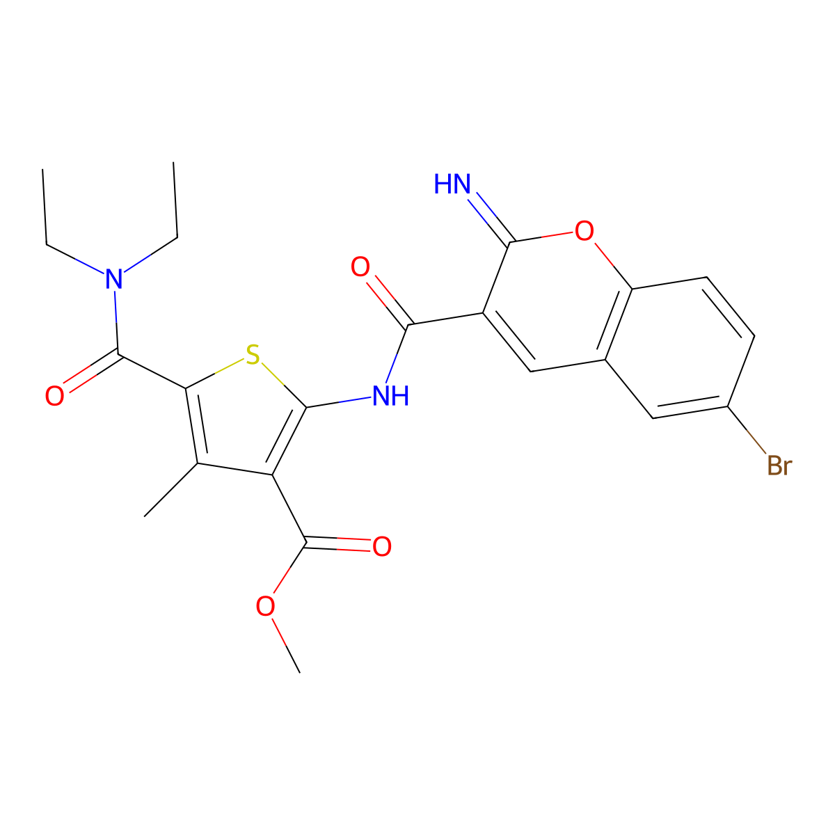 methyl 2-{[(6-bromo-2-imino-2H-chromen-3-yl)carbonyl]amino}-5-(diethylcarbamoyl)-4-methylthiophene-3-carboxylate molecular structure, CAS 669733-41-9