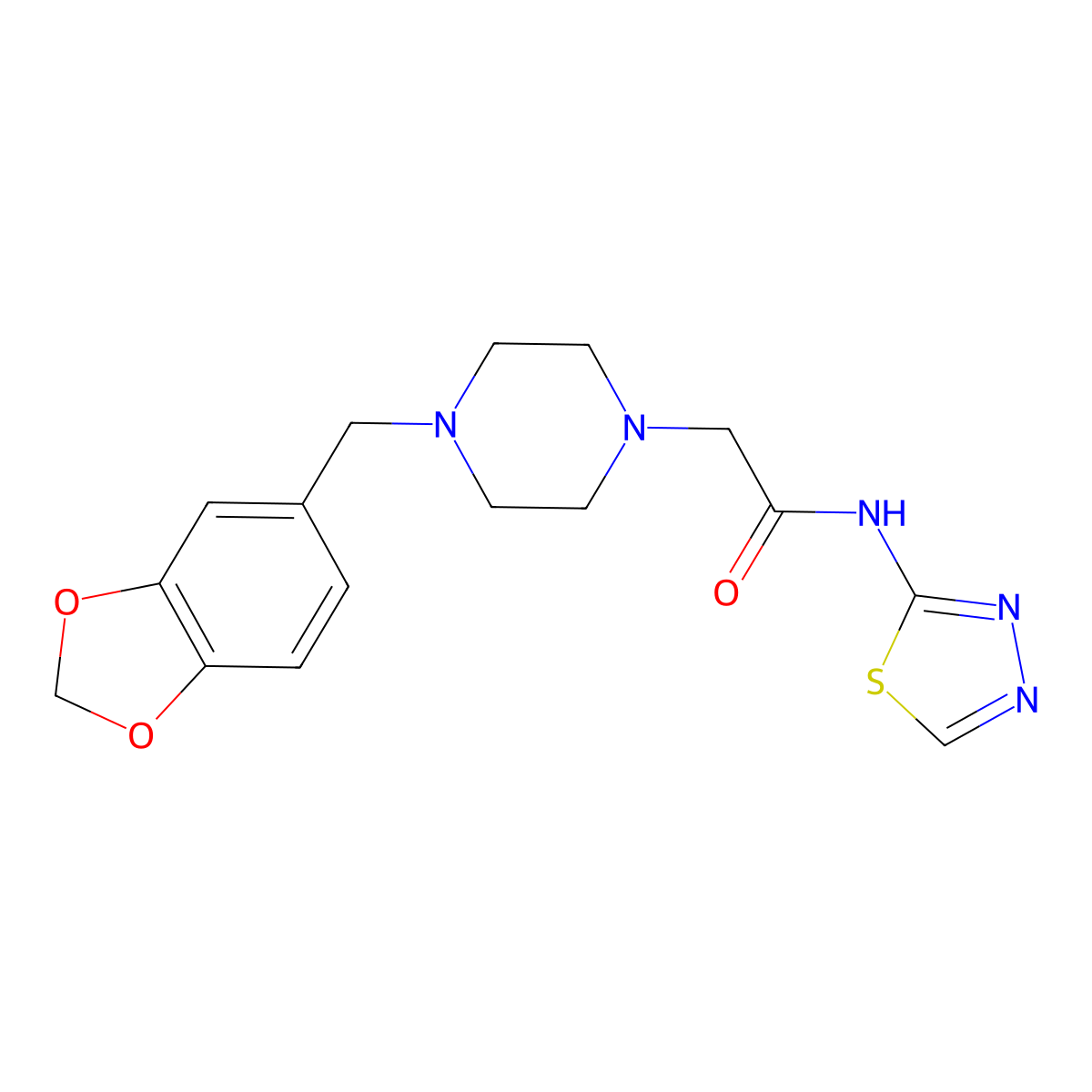 2-[4-(1,3-benzodioxol-5-ylmethyl)piperazin-1-yl]-N-(1,3,4-thiadiazol-2-yl)acetamide molecular structure, CAS 669733-66-8