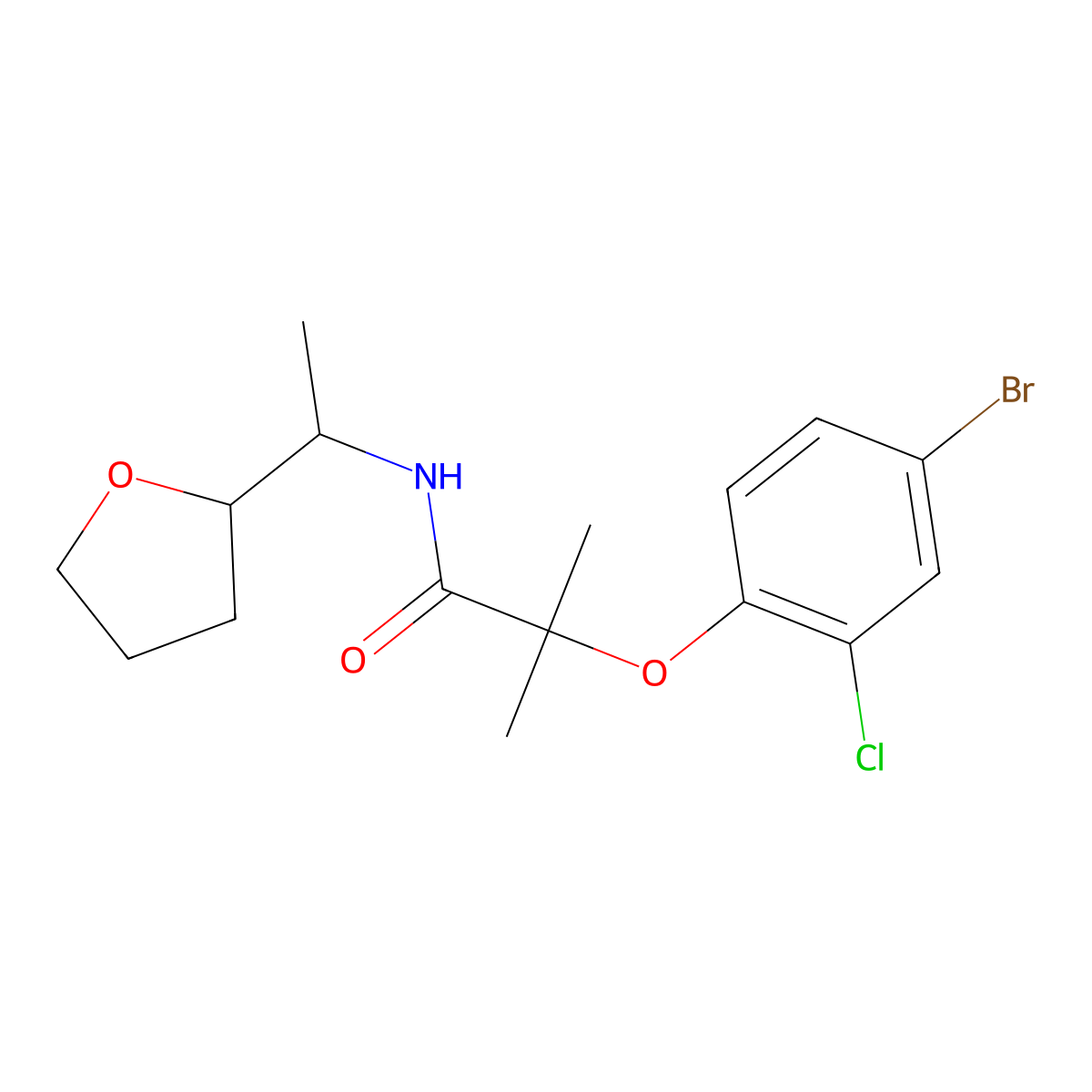 2-(4-bromo-2-chlorophenoxy)-2-methyl-N-[1-(tetrahydrofuran-2-yl)ethyl]propanamide molecular structure, CAS 669733-89-5