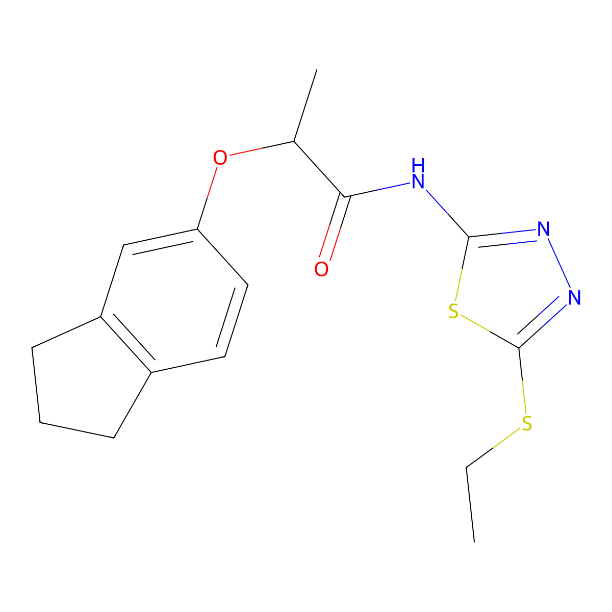 2-(2,3-dihydro-1H-inden-5-yloxy)-N-[5-(ethylsulfanyl)-1,3,4-thiadiazol-2-yl]propanamide molecular structure, CAS 669734-01-4