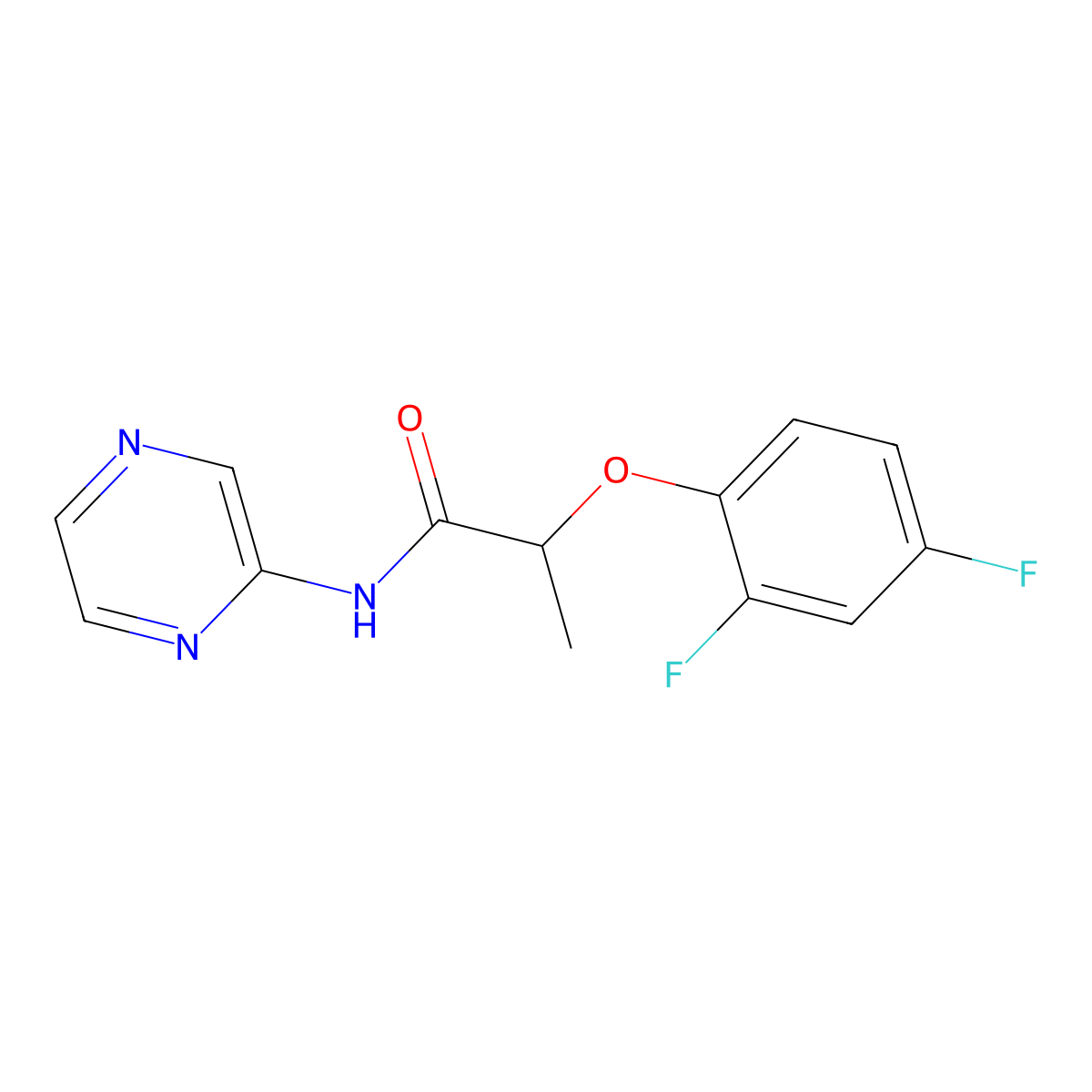 2-(2,4-difluorophenoxy)-N-(pyrazin-2-yl)propanamide molecular structure, CAS 669734-07-0