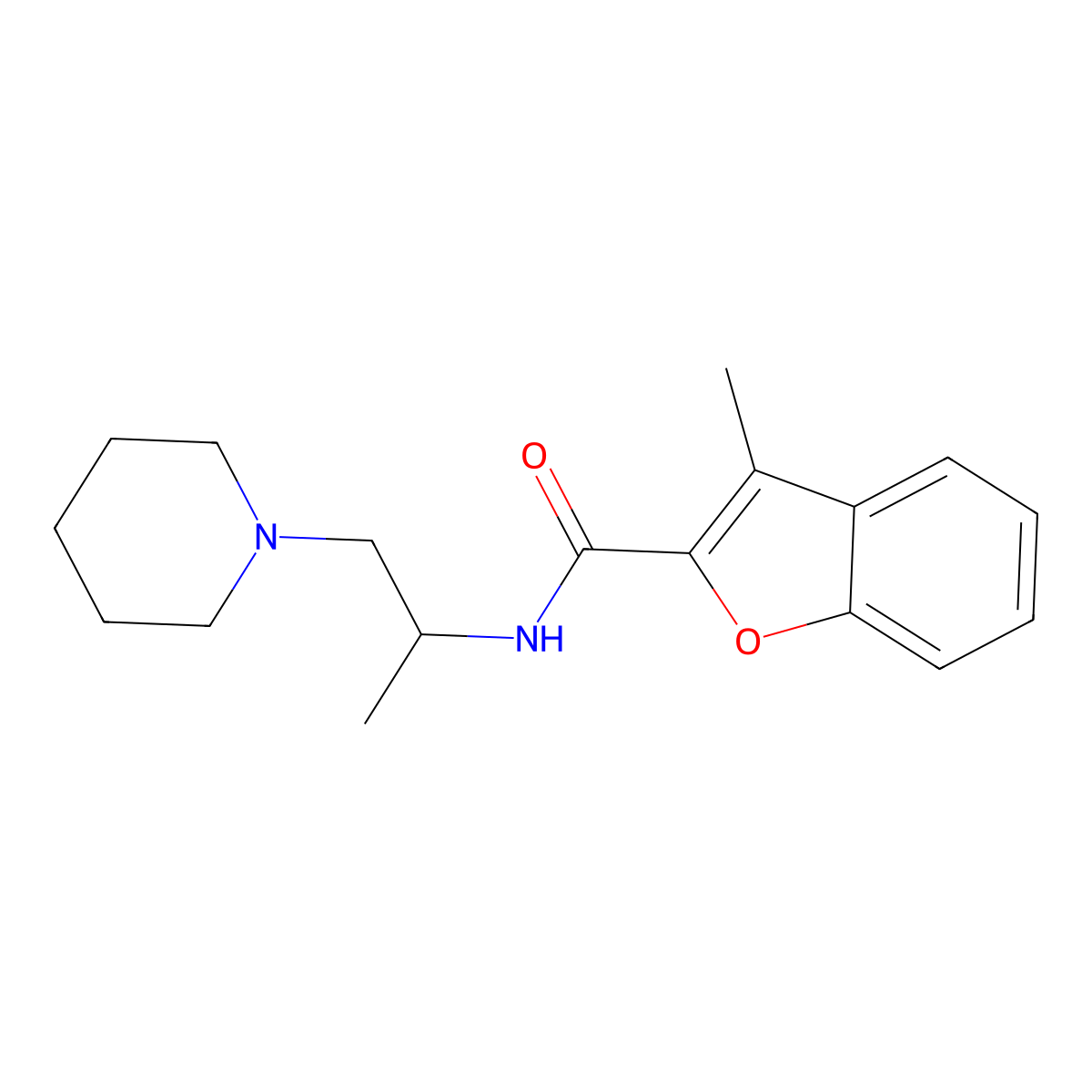 3-methyl-N-[1-(piperidin-1-yl)propan-2-yl]-1-benzofuran-2-carboxamide molecular structure, CAS 669734-09-2