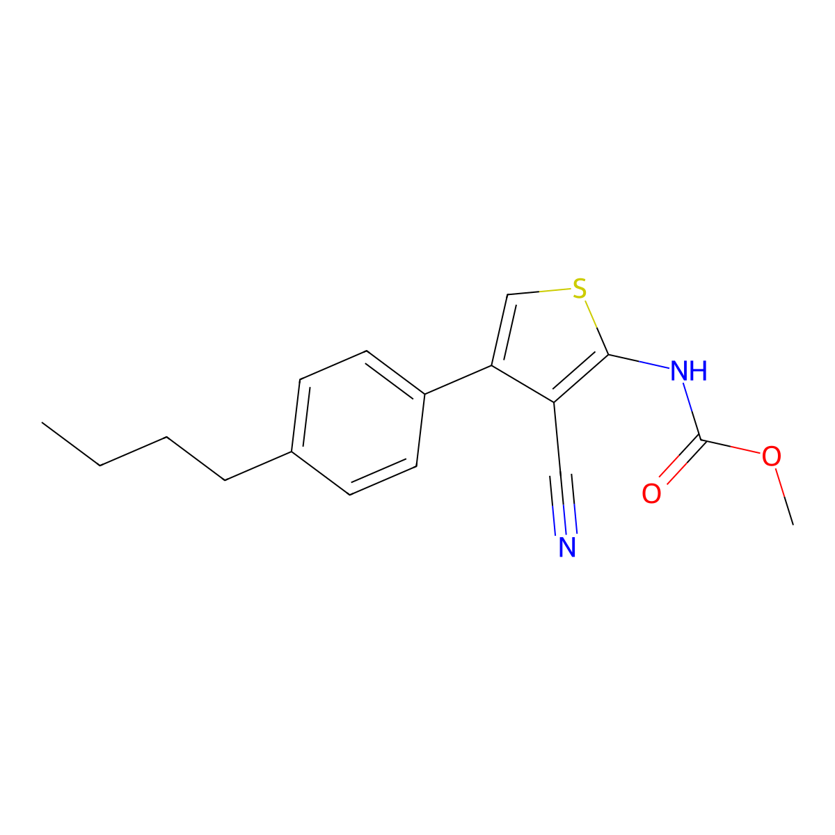 Methyl (4-(4-butylphenyl)-3-cyanothiophen-2-yl)carbamate molecular structure, CAS 669734-13-8