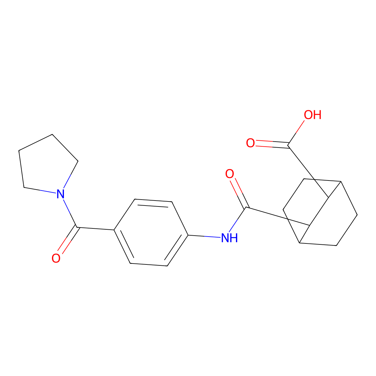 3-{[4-(Pyrrolidin-1-ylcarbonyl)phenyl]carbamoyl}bicyclo[2.2.2]octane-2-carboxylic acid molecular structure, CAS 669734-34-3