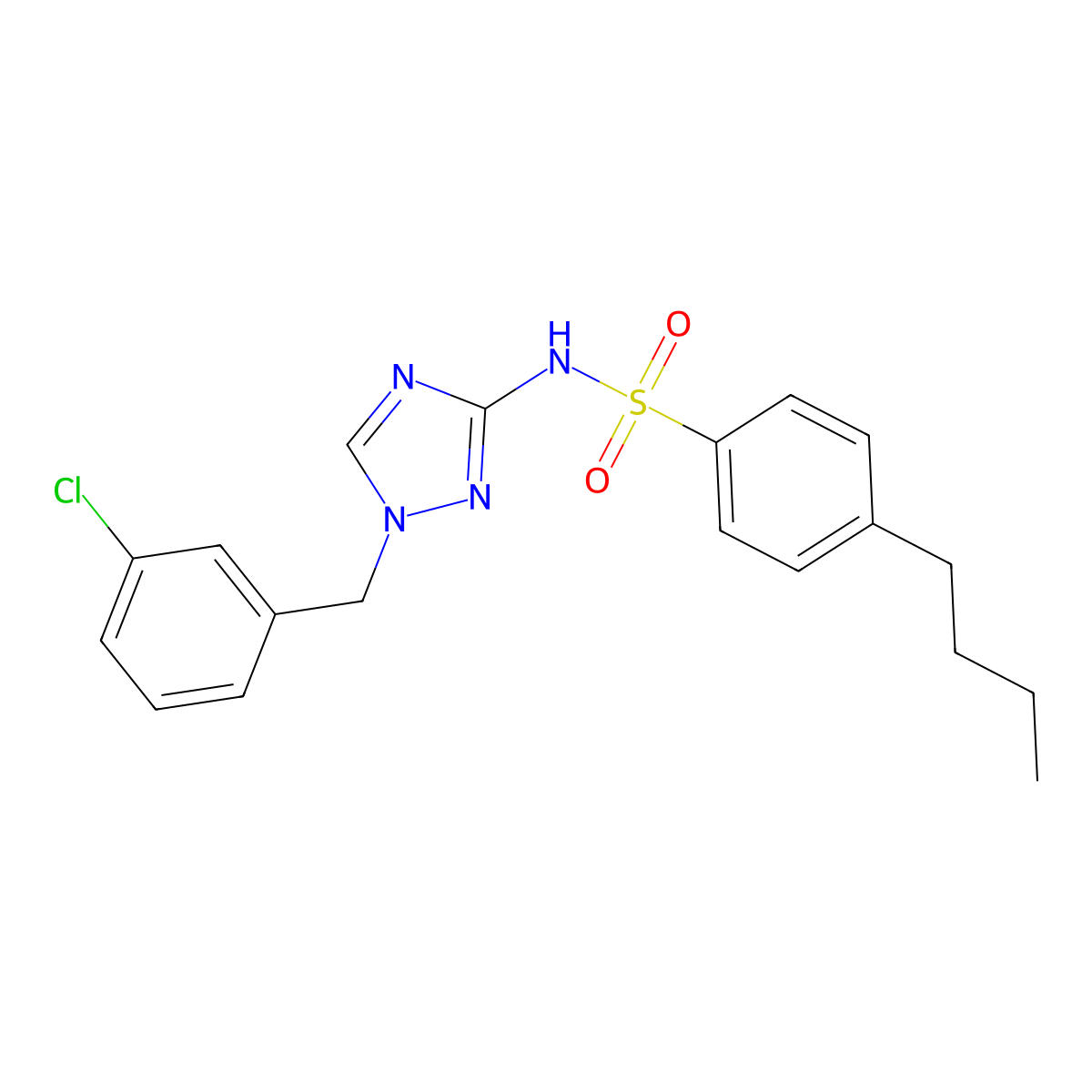 4-butyl-N-[1-(3-chlorobenzyl)-1H-1,2,4-triazol-3-yl]benzenesulfonamide molecular structure, CAS 669734-37-6