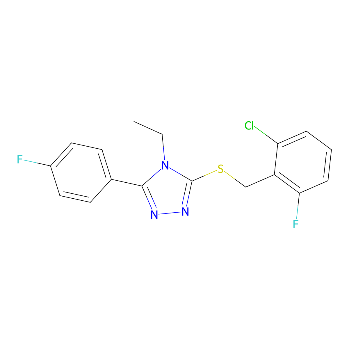 3-[(2-chloro-6-fluorobenzyl)sulfanyl]-4-ethyl-5-(4-fluorophenyl)-4H-1,2,4-triazole molecular structure, CAS 669734-46-7