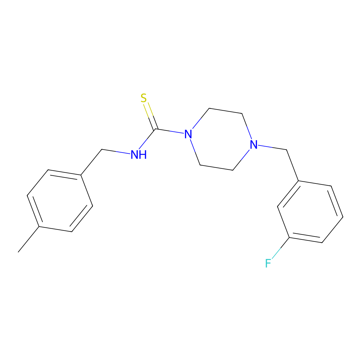 4-(3-fluorobenzyl)-N-(4-methylbenzyl)piperazine-1-carbothioamide molecular structure, CAS 669734-71-8