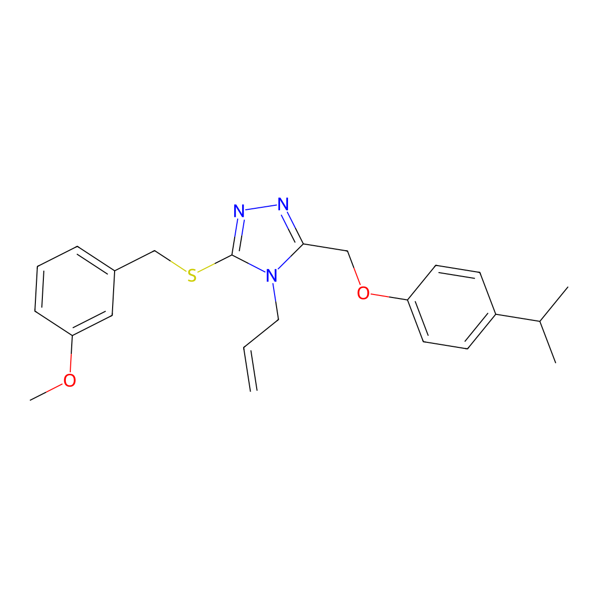 3-[(3-methoxybenzyl)sulfanyl]-5-{[4-(propan-2-yl)phenoxy]methyl}-4-(prop-2-en-1-yl)-4H-1,2,4-triazole molecular structure, CAS 669735-07-3