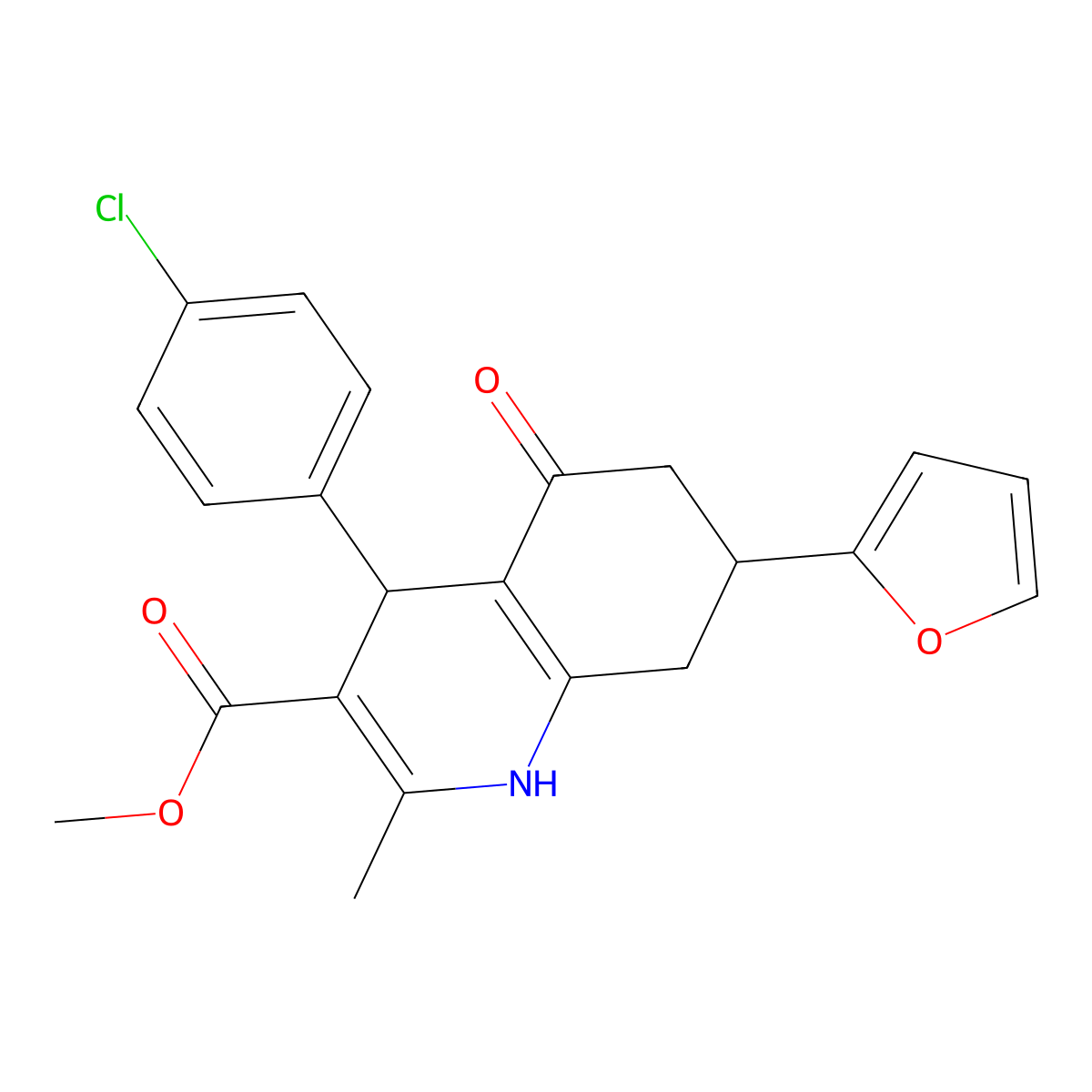 Methyl 4-(4-chlorophenyl)-7-(furan-2-yl)-2-methyl-5-oxo-1,4,5,6,7,8-hexahydroquinoline-3-carboxylate molecular structure, CAS 669735-14-2