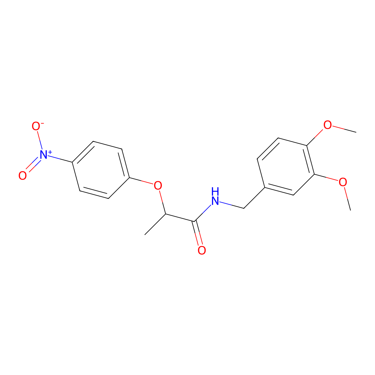 N-(3,4-dimethoxybenzyl)-2-(4-nitrophenoxy)propanamide molecular structure, CAS 669735-17-5
