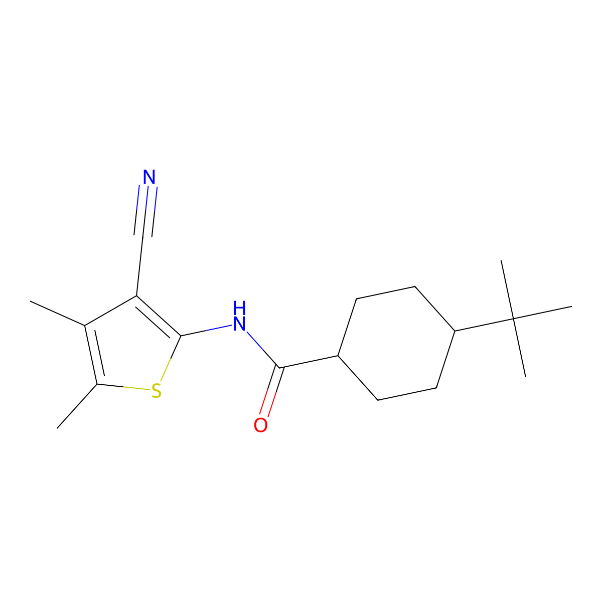 4-tert-butyl-N-(3-cyano-4,5-dimethylthiophen-2-yl)cyclohexanecarboxamide molecular structure, CAS 669735-41-5