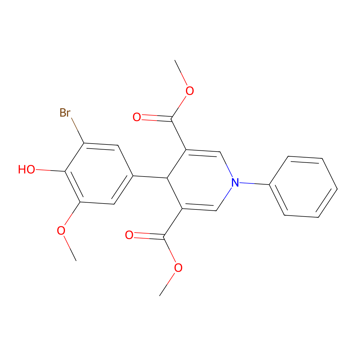 Dimethyl 4-(3-bromo-4-hydroxy-5-methoxyphenyl)-1-phenyl-1,4-dihydropyridine-3,5-dicarboxylate molecular structure, CAS 669736-08-7