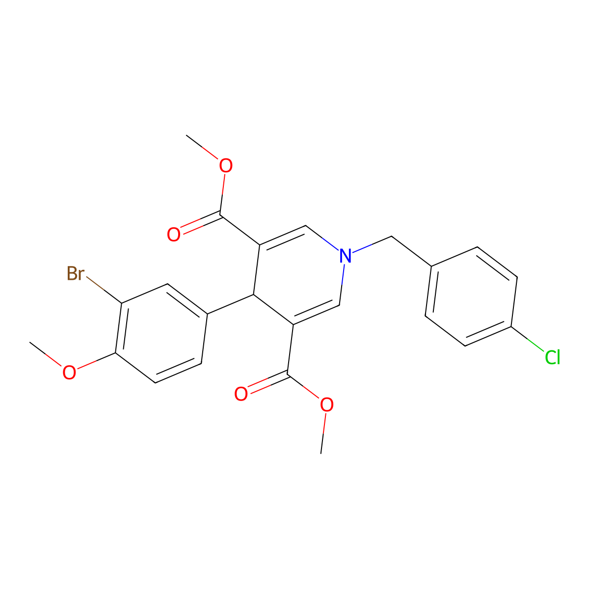 Dimethyl 4-(3-bromo-4-methoxyphenyl)-1-(4-chlorobenzyl)-1,4-dihydropyridine-3,5-dicarboxylate molecular structure, CAS 669736-41-8