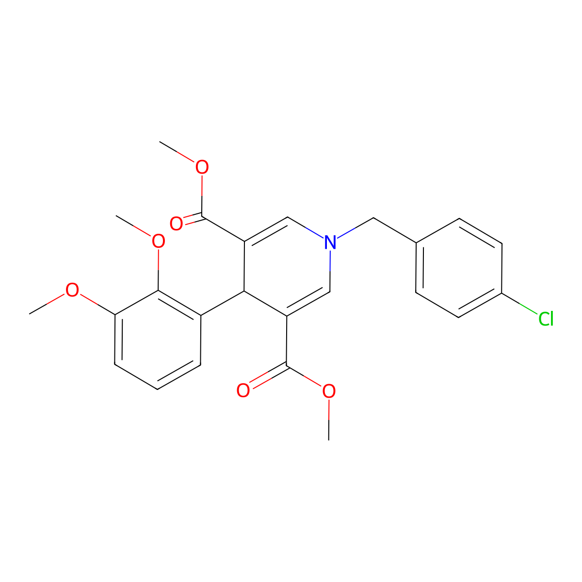 Dimethyl 1-(4-chlorobenzyl)-4-(2,3-dimethoxyphenyl)-1,4-dihydropyridine-3,5-dicarboxylate molecular structure, CAS 669736-48-5