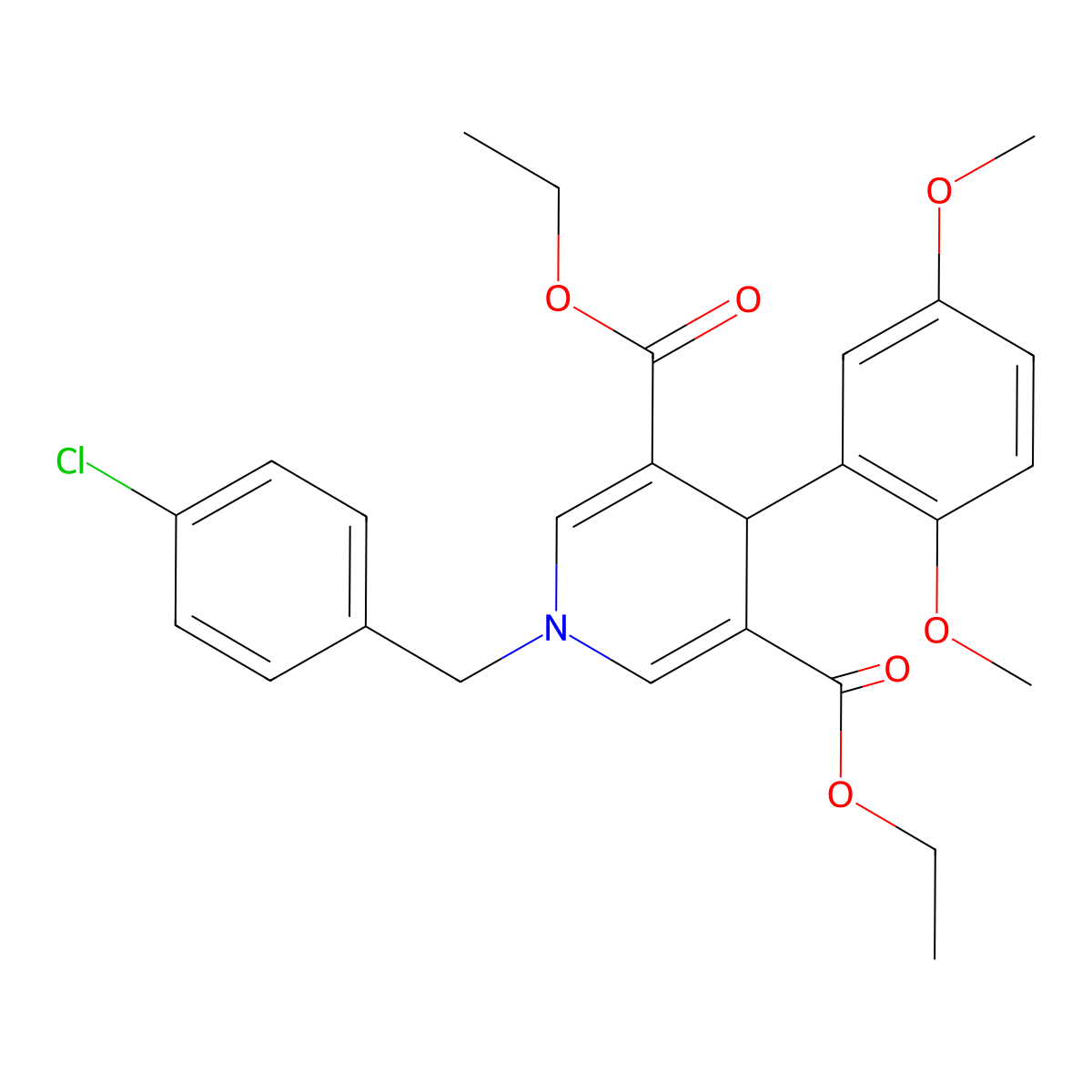 Diethyl 1-(4-chlorobenzyl)-4-(2,5-dimethoxyphenyl)-1,4-dihydropyridine-3,5-dicarboxylate molecular structure, CAS 669736-58-7