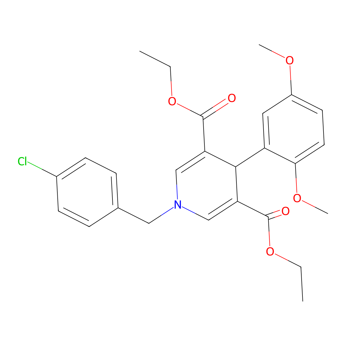 Diethyl 1-(4-chlorobenzyl)-4-(2,5-dimethoxyphenyl)-1,4-dihydropyridine-3,5-dicarboxylate molecular structure, CAS 669736-58-7