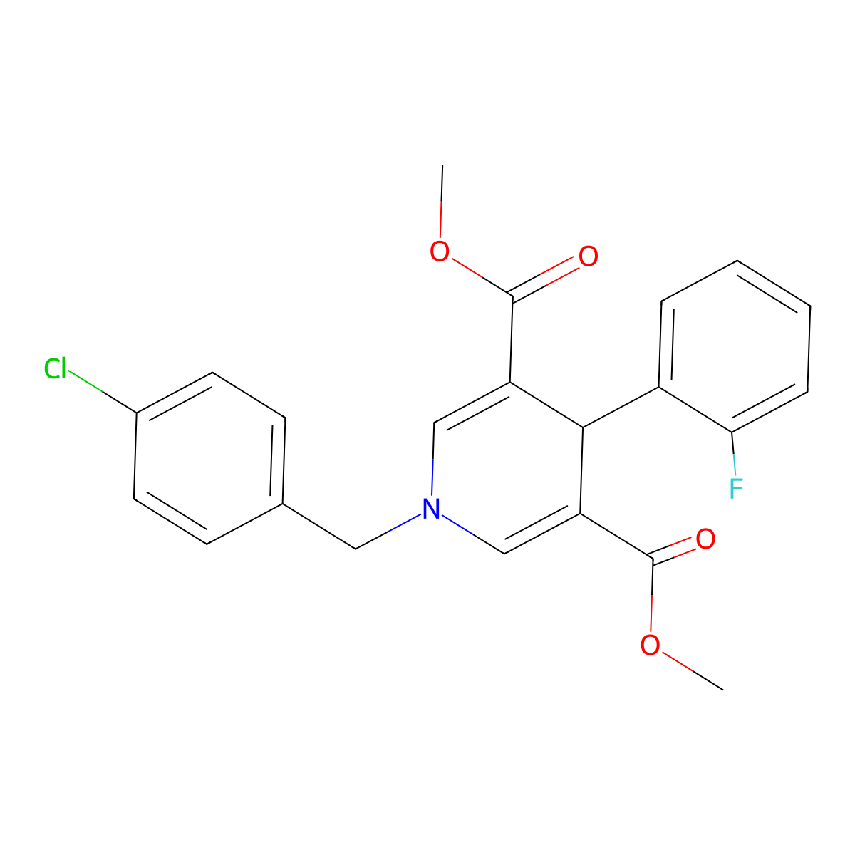 Dimethyl 1-(4-chlorobenzyl)-4-(2-fluorophenyl)-1,4-dihydropyridine-3,5-dicarboxylate molecular structure, CAS 669736-65-6
