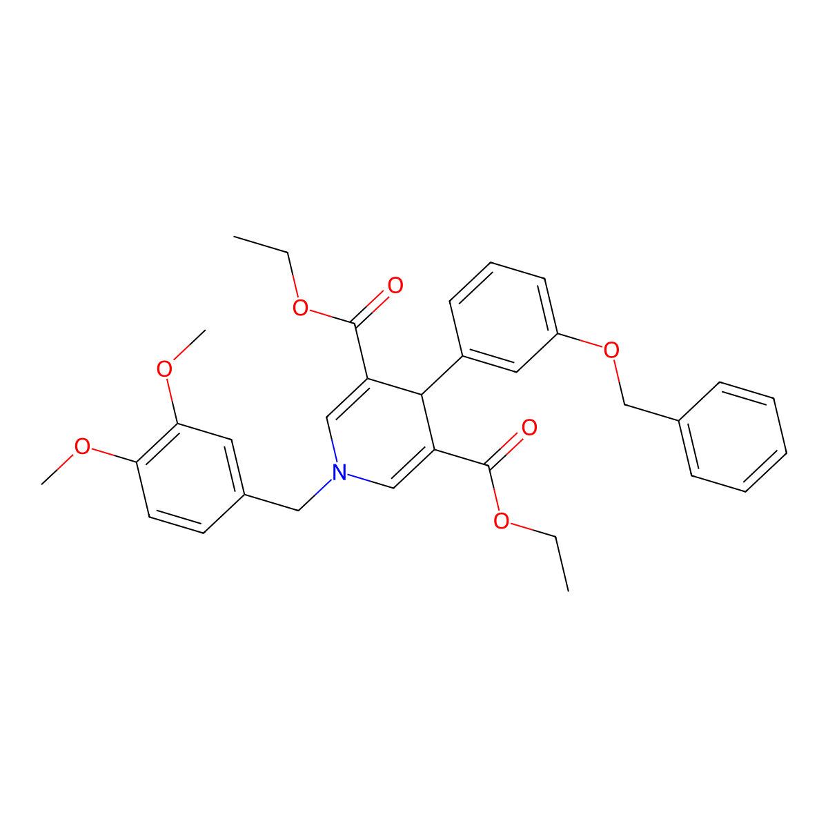 Diethyl 4-(3-(benzyloxy)phenyl)-1-(3,4-dimethoxybenzyl)-1,4-dihydropyridine-3,5-dicarboxylate molecular structure, CAS 669736-73-6