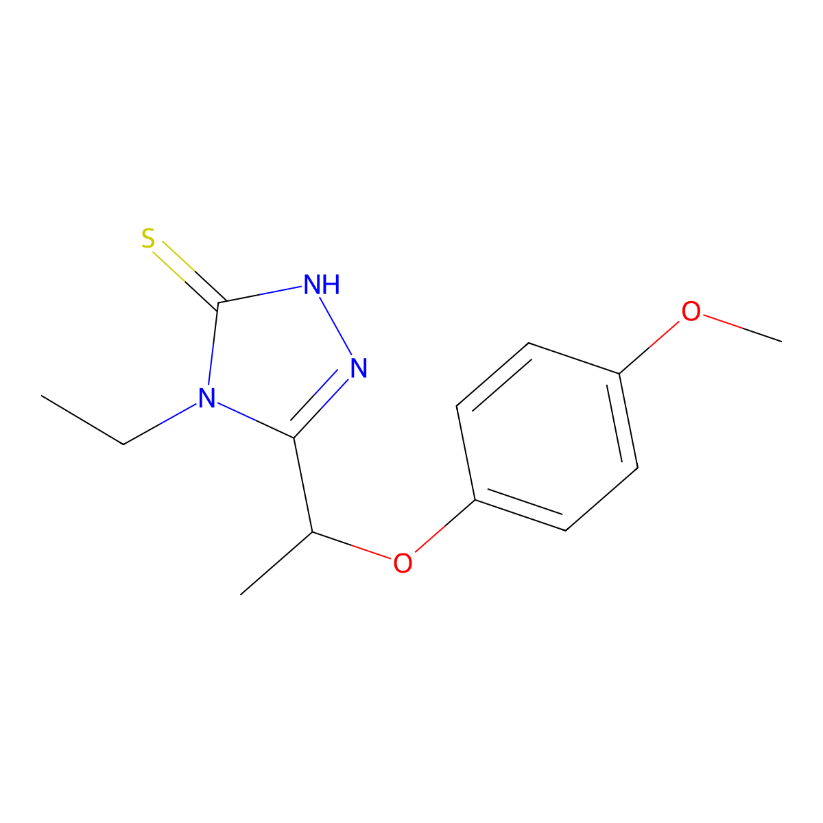 4-ethyl-5-[1-(4-methoxyphenoxy)ethyl]-4H-1,2,4-triazole-3-thiol molecular structure, CAS 669737-47-7