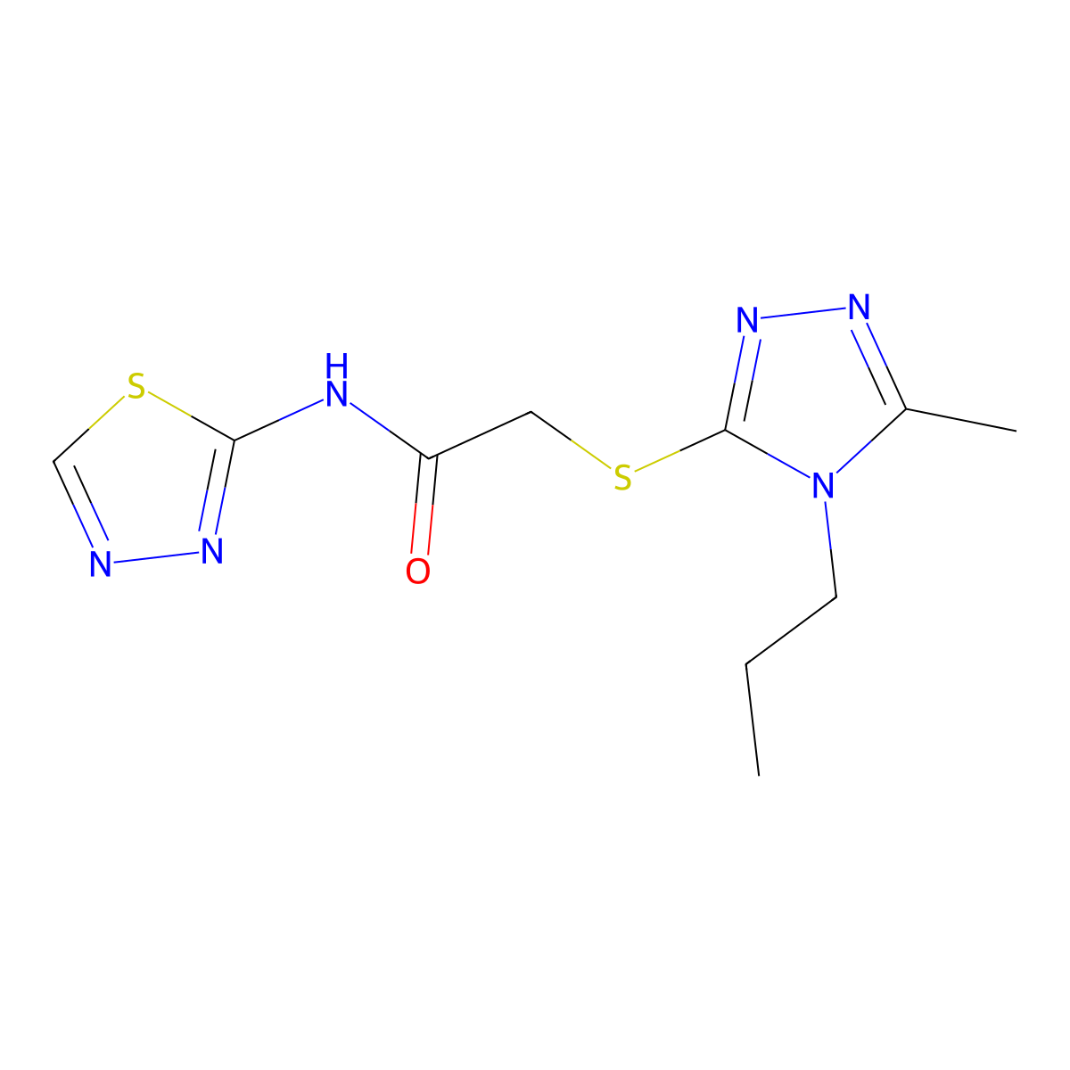 2-[(5-methyl-4-propyl-4H-1,2,4-triazol-3-yl)sulfanyl]-N-(1,3,4-thiadiazol-2-yl)acetamide molecular structure, CAS 669737-48-8