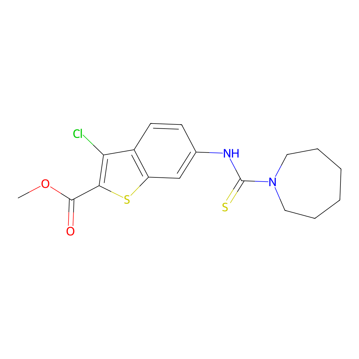 Methyl 6-[(azepan-1-ylcarbonothioyl)amino]-3-chloro-1-benzothiophene-2-carboxylate molecular structure, CAS 669737-64-8