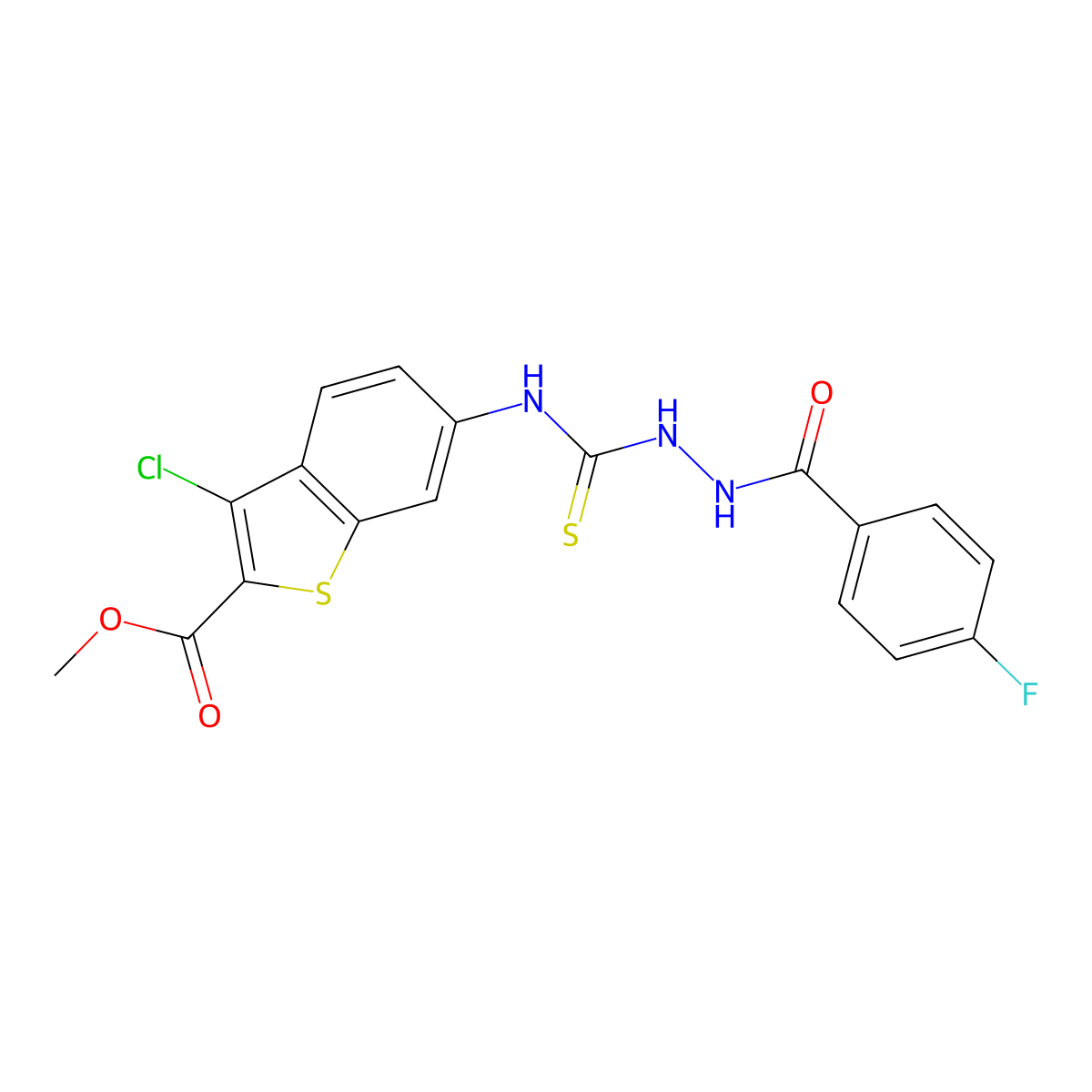 Methyl 3-chloro-6-[({2-[(4-fluorophenyl)carbonyl]hydrazinyl}carbonothioyl)amino]-1-benzothiophene-2-carboxylate molecular structure, CAS 669737-87-5
