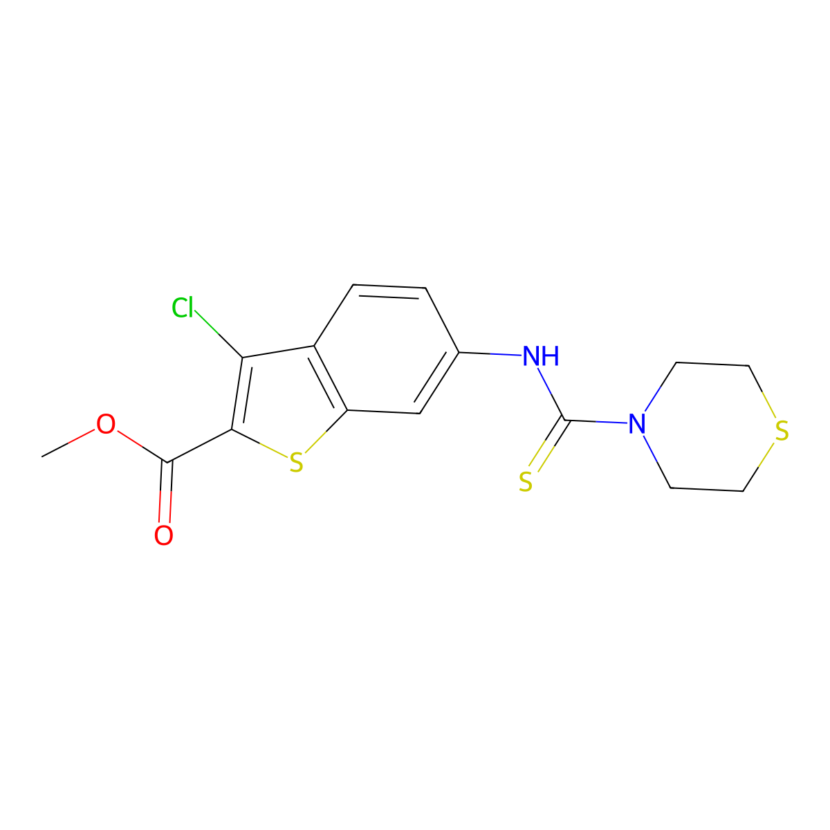 Methyl 3-chloro-6-[(thiomorpholin-4-ylcarbonothioyl)amino]-1-benzothiophene-2-carboxylate molecular structure, CAS 669737-90-0