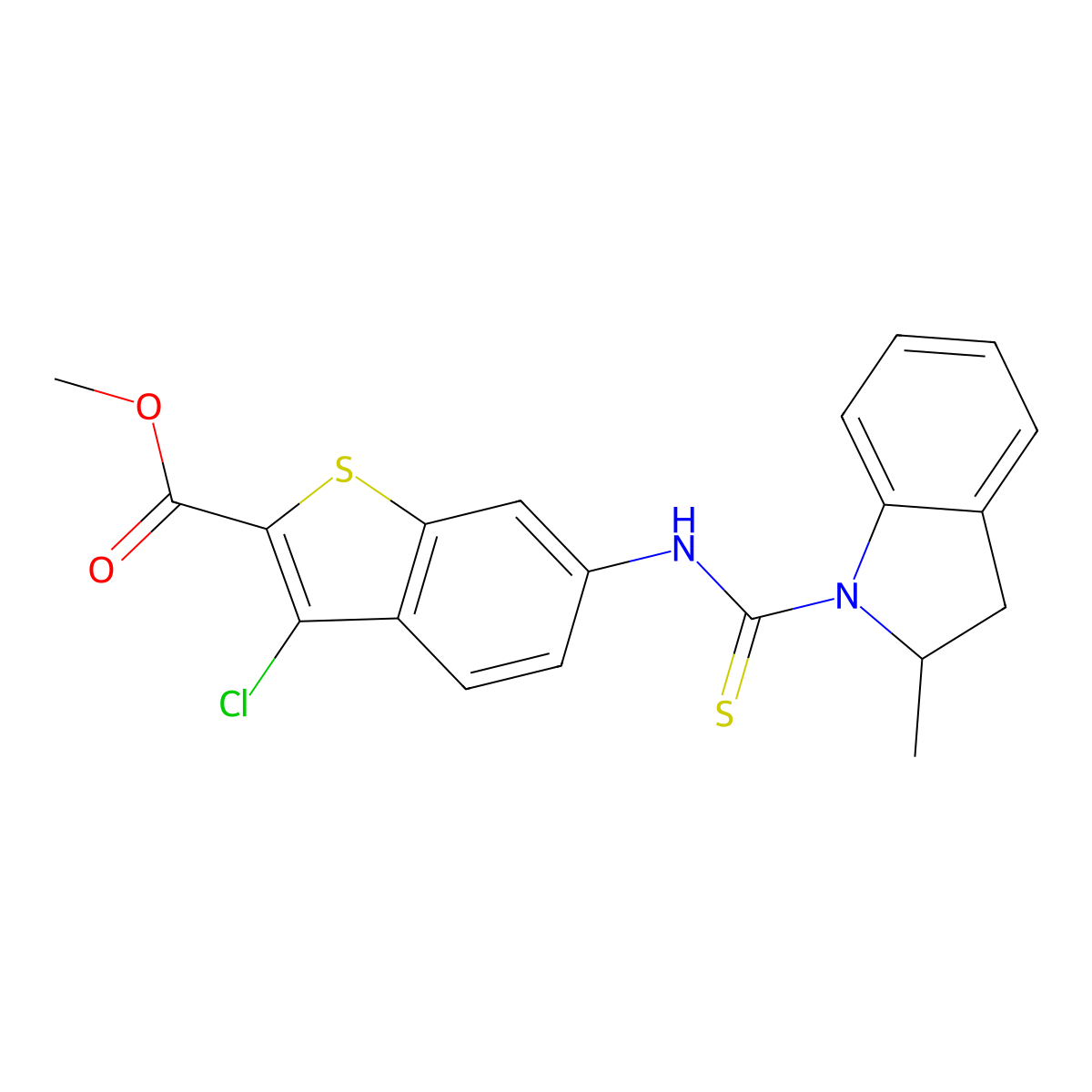 methyl 3-chloro-6-{[(2-methyl-2,3-dihydro-1H-indol-1-yl)carbonothioyl]amino}-1-benzothiophene-2-carboxylate molecular structure, CAS 669737-92-2