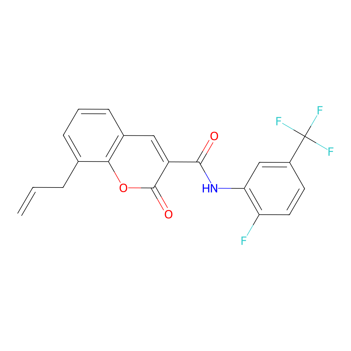 N-[2-fluoro-5-(trifluoromethyl)phenyl]-2-oxo-8-(prop-2-en-1-yl)-2H-chromene-3-carboxamide molecular structure, CAS 669738-11-8