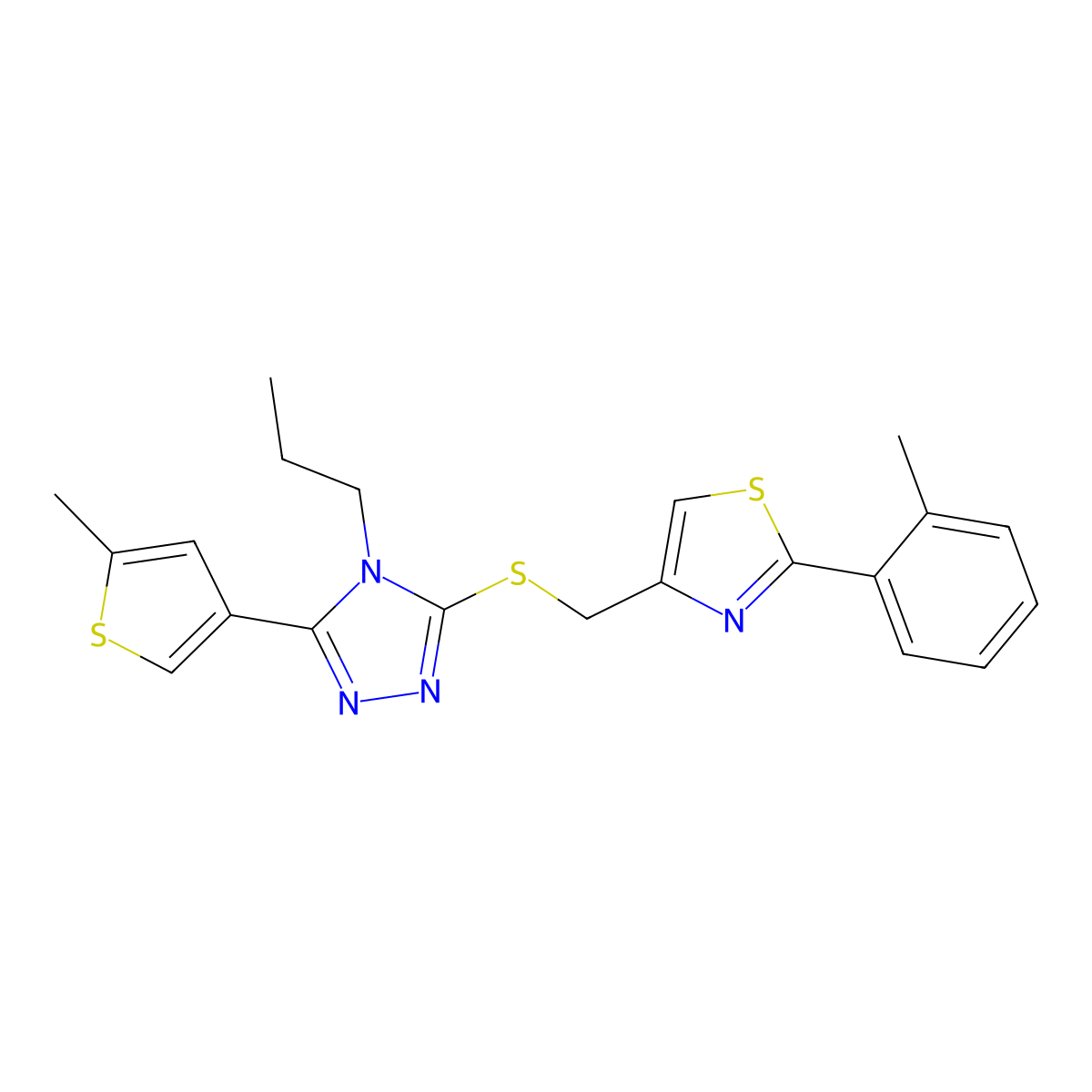 2-(2-Methylphenyl)-4-[[5-(5-methylthiophen-3-yl)-4-propyl-1,2,4-triazol-3-yl]sulfanylmethyl]-1,3-thiazole molecular structure, CAS 669738-62-9
