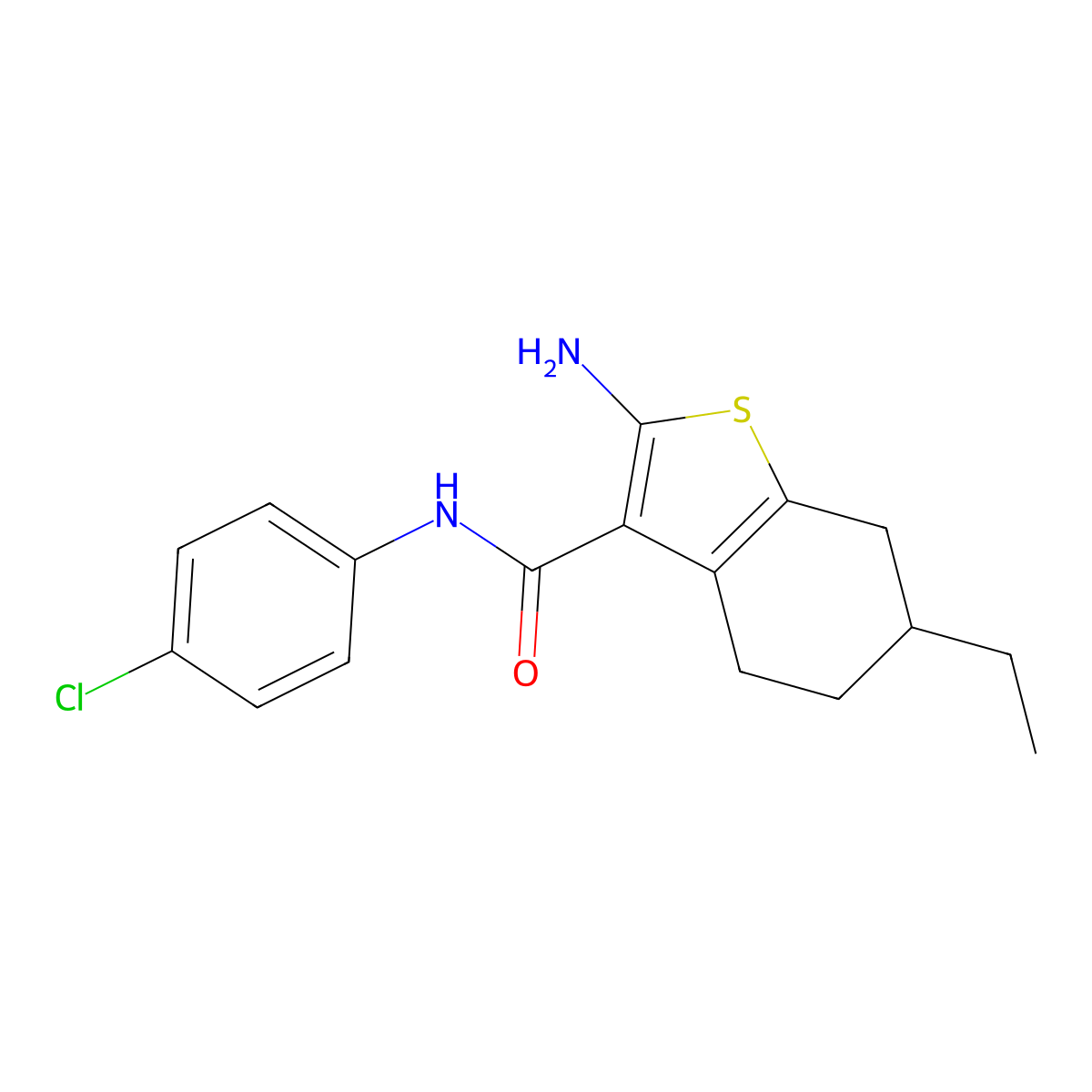 2-amino-N-(4-chlorophenyl)-6-ethyl-4,5,6,7-tetrahydro-1-benzothiophene-3-carboxamide molecular structure, CAS 669738-72-1