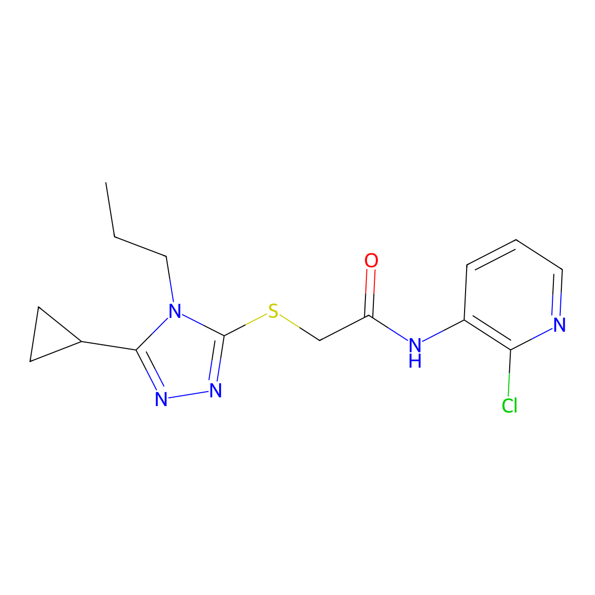N-(2-chloropyridin-3-yl)-2-[(5-cyclopropyl-4-propyl-4H-1,2,4-triazol-3-yl)sulfanyl]acetamide molecular structure, CAS 669739-25-7