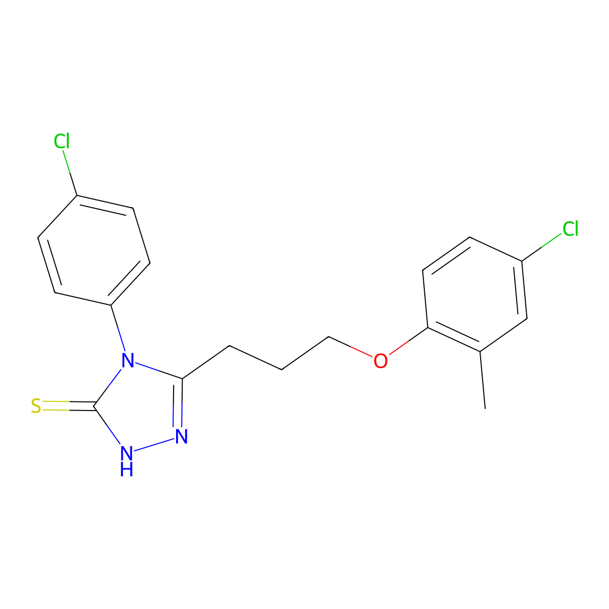 5-[3-(4-chloro-2-methylphenoxy)propyl]-4-(4-chlorophenyl)-4H-1,2,4-triazole-3-thiol molecular structure, CAS 669739-92-8