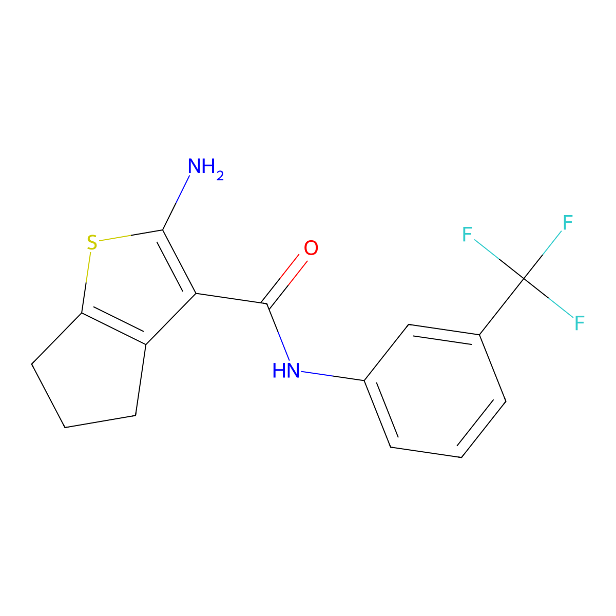 2-amino-N-[3-(trifluoromethyl)phenyl]-5,6-dihydro-4H-cyclopenta[b]thiophene-3-carboxamide molecular structure, CAS 669740-00-5