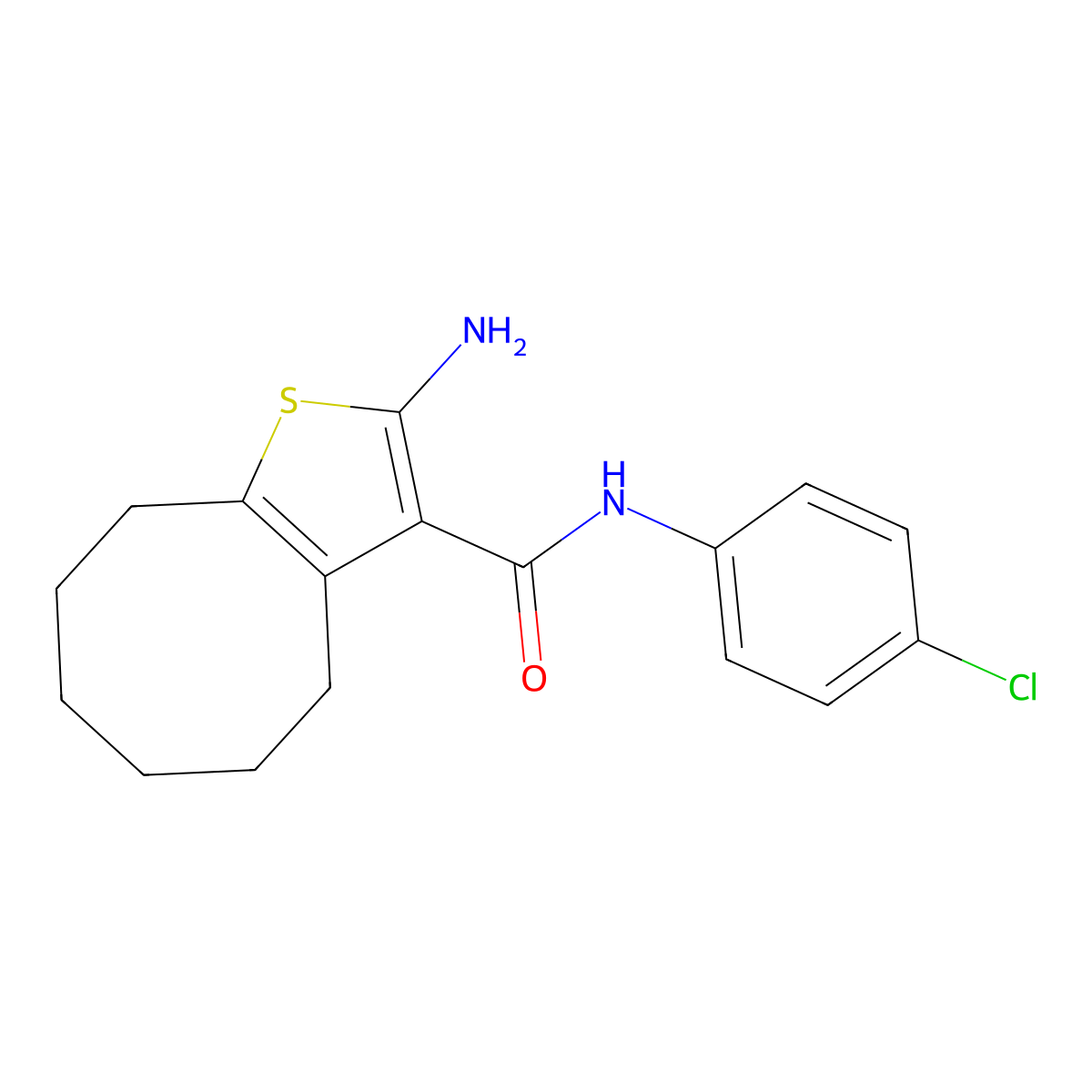 2-amino-N-(4-chlorophenyl)-4,5,6,7,8,9-hexahydrocycloocta[b]thiophene-3-carboxamide molecular structure, CAS 669740-02-7