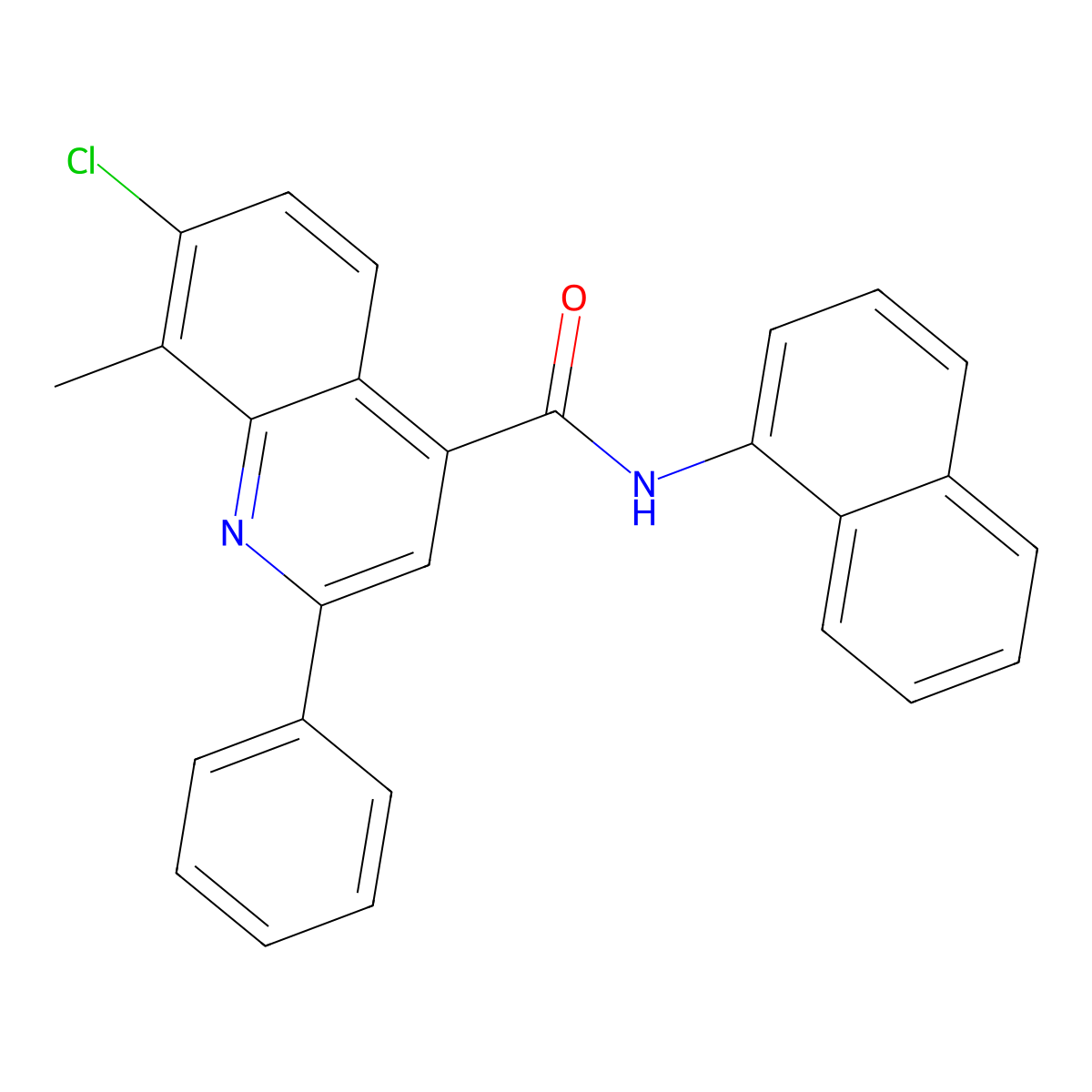 7-chloro-8-methyl-N-(1-naphthyl)-2-phenyl-4-quinolinecarboxamide molecular structure, CAS 669740-03-8