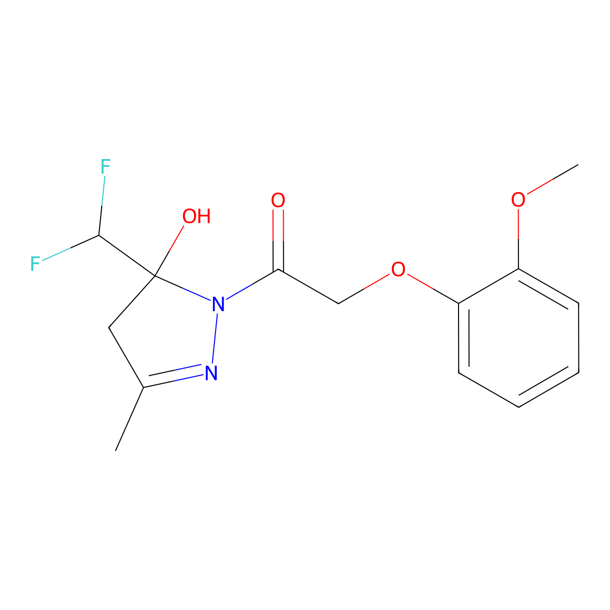 1-[5-(difluoromethyl)-5-hydroxy-3-methyl-4,5-dihydro-1H-pyrazol-1-yl]-2-(2-methoxyphenoxy)ethanone molecular structure, CAS 669740-24-3