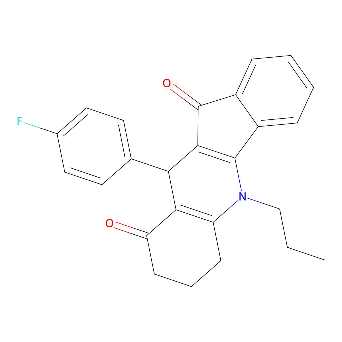10-(4-fluorophenyl)-5-propyl-6,7,8,10-tetrahydro-5H-indeno[1,2-b]quinoline-9,11-dione molecular structure, CAS 669740-25-4