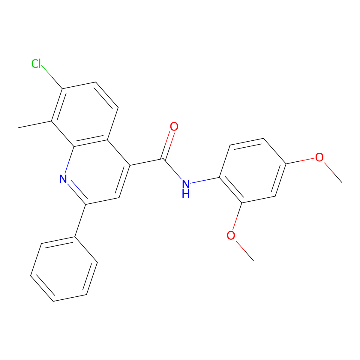 7-chloro-N-(2,4-dimethoxyphenyl)-8-methyl-2-phenylquinoline-4-carboxamide molecular structure, CAS 669740-26-5